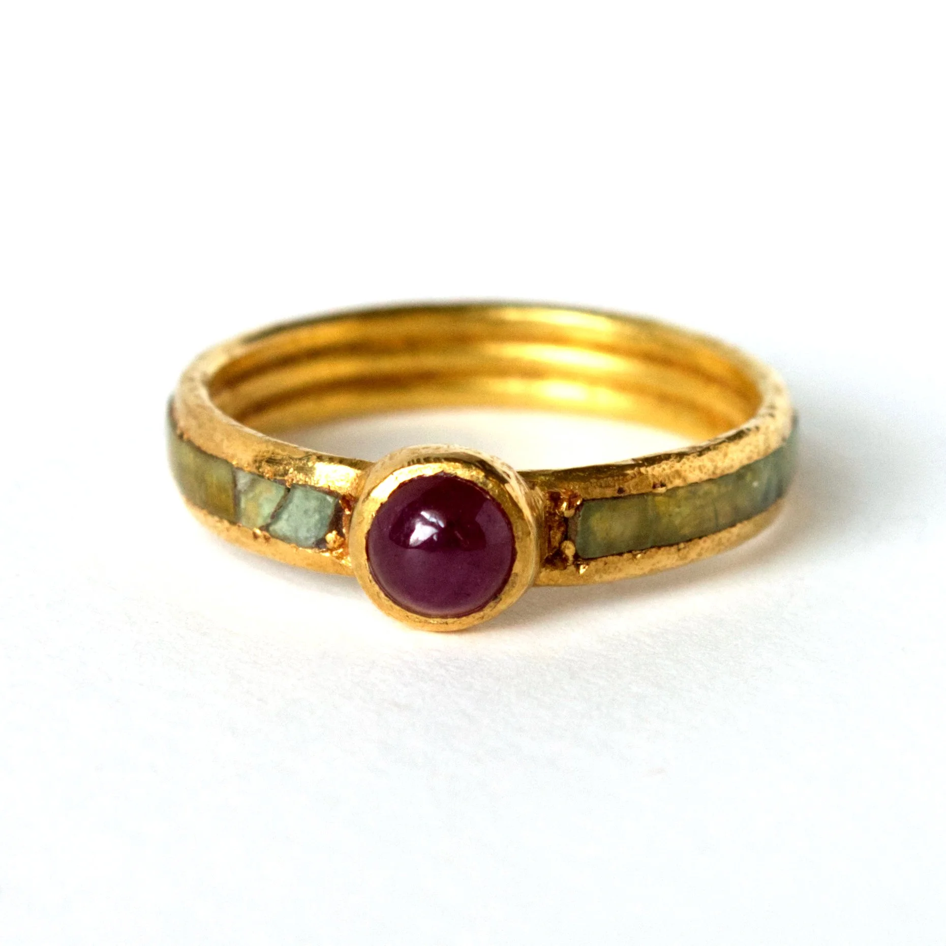 22K Gold Wedding Ring with Ruby and Jade - Golden Promise