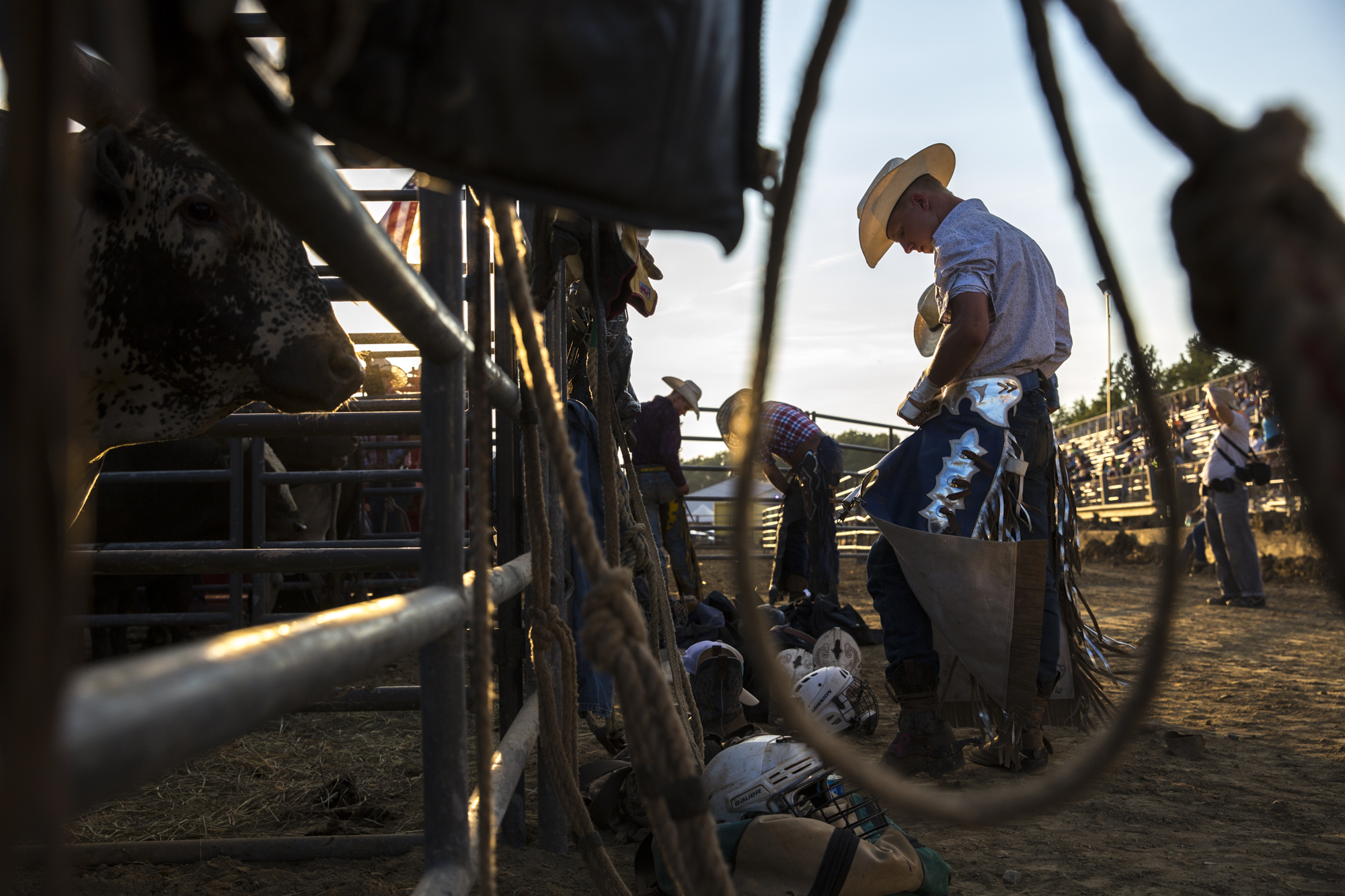  A cowboy prepares to compete in the annual fayette county Boys and Bulls Rodeo on Aug. 3, 2017. 