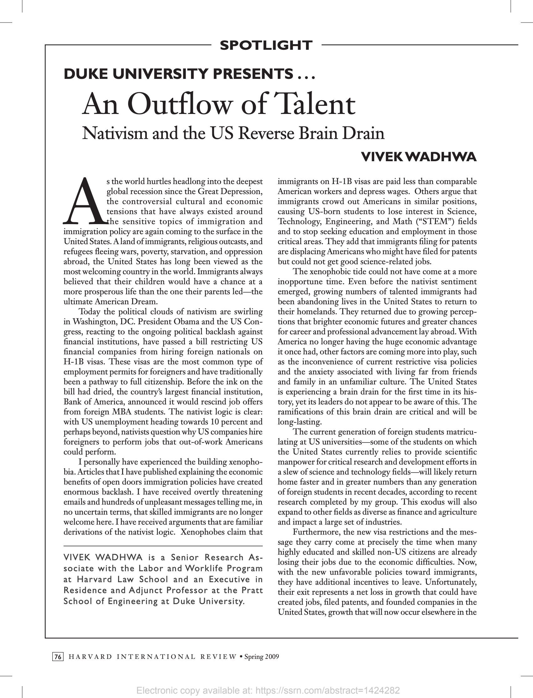 An outflow of talent: nativism and the US reverse brain drain