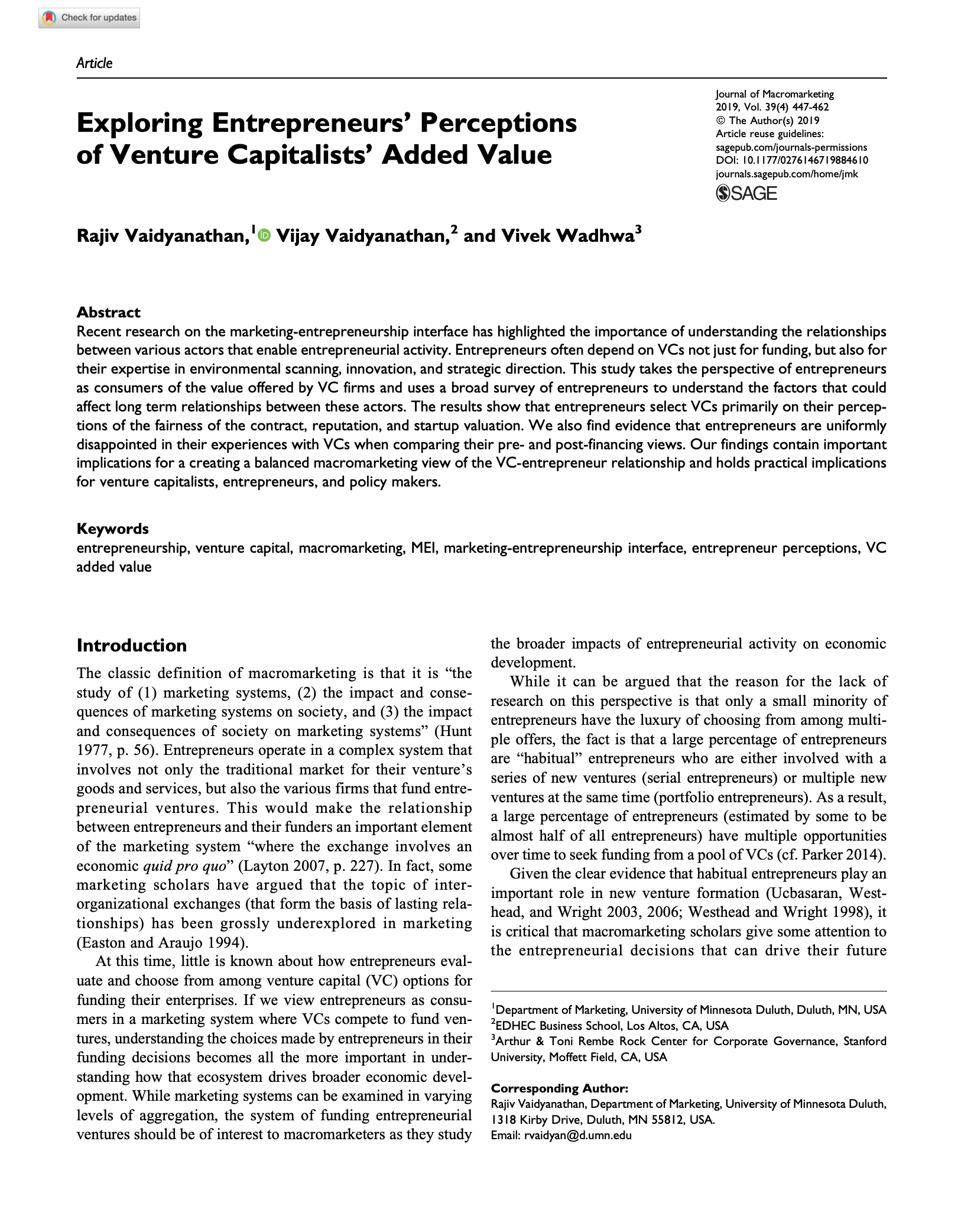 Exploring entrepreneurs' perceptions of venture capitalists' added value