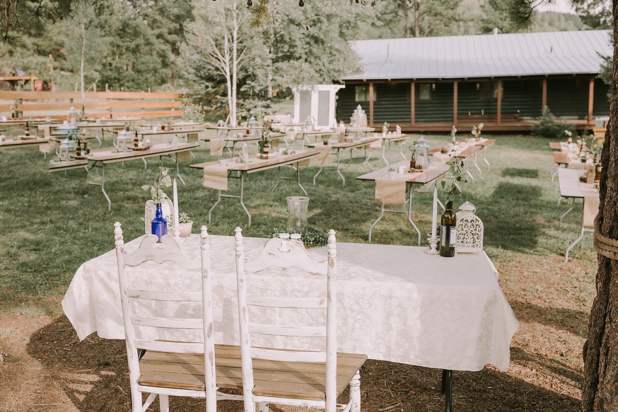 outdoor wedding reception rustic mountain