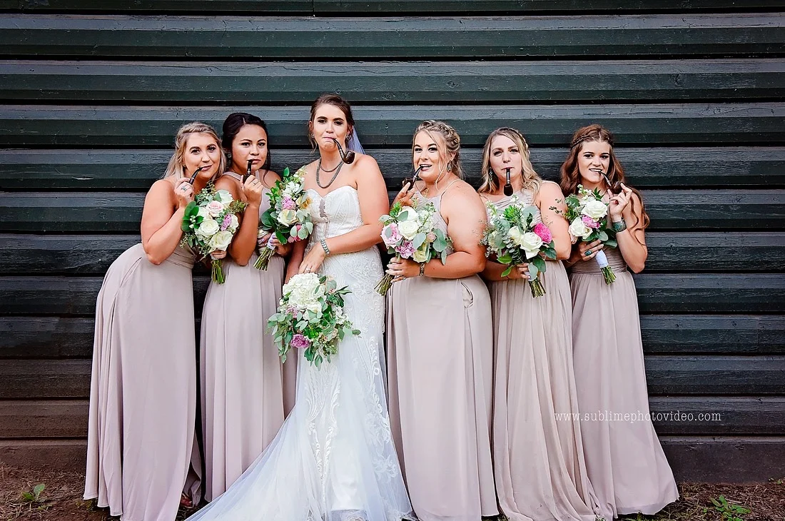Bridal Wedding Party with Whimsical Smoking Pipes