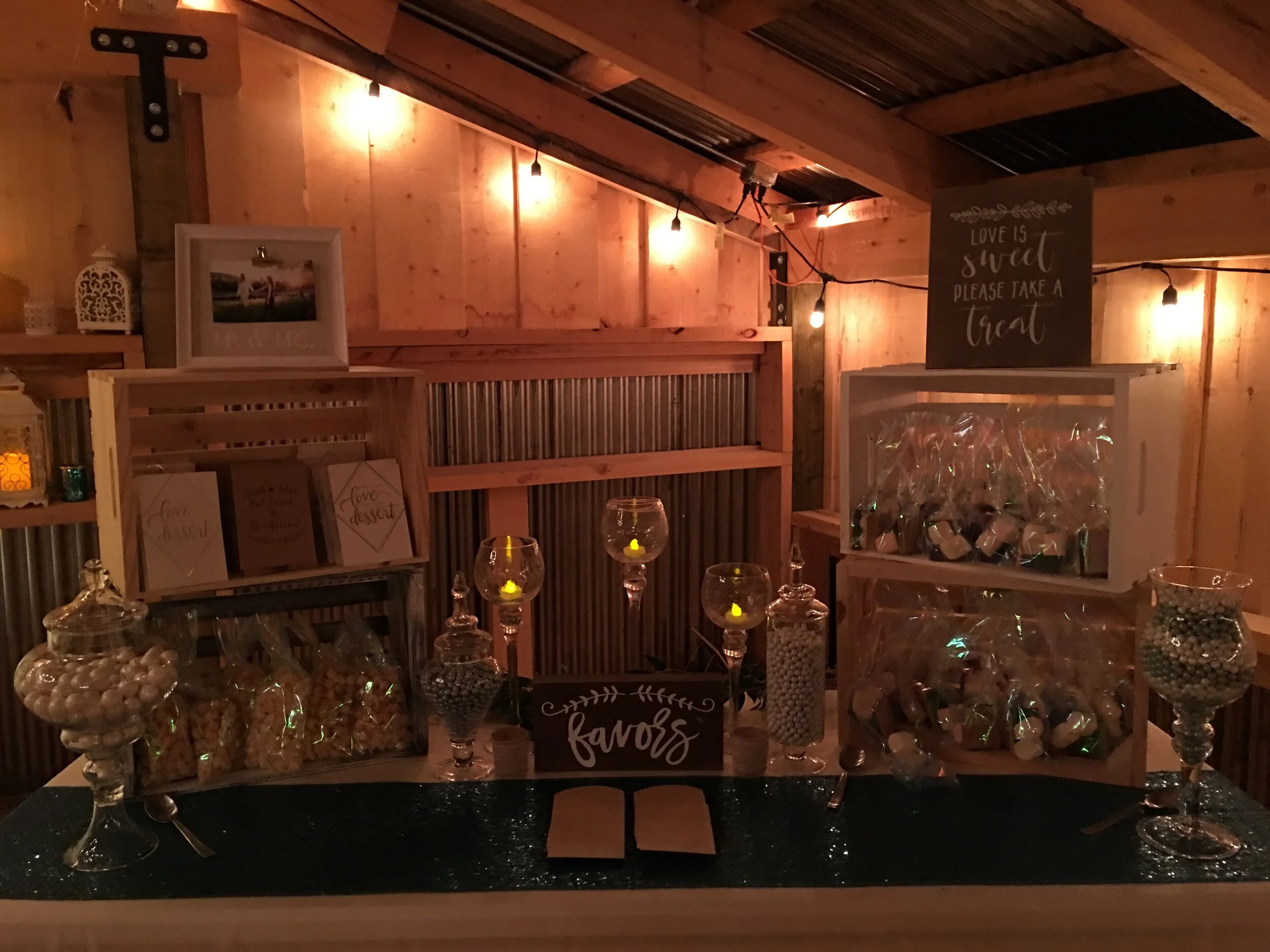 Variety of glass ware candy dishes and sweets display