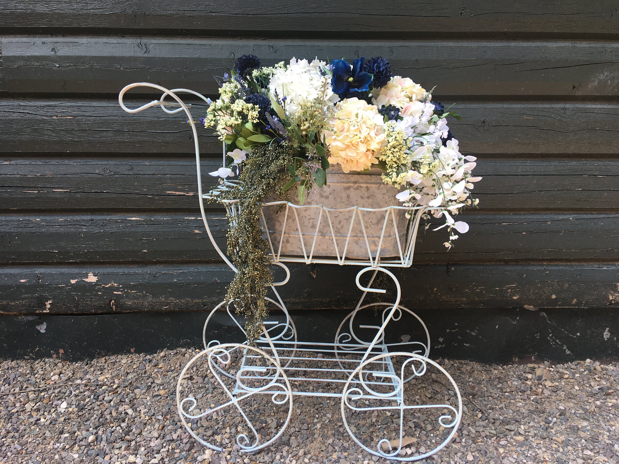 Vintage distressed French blue garden cart