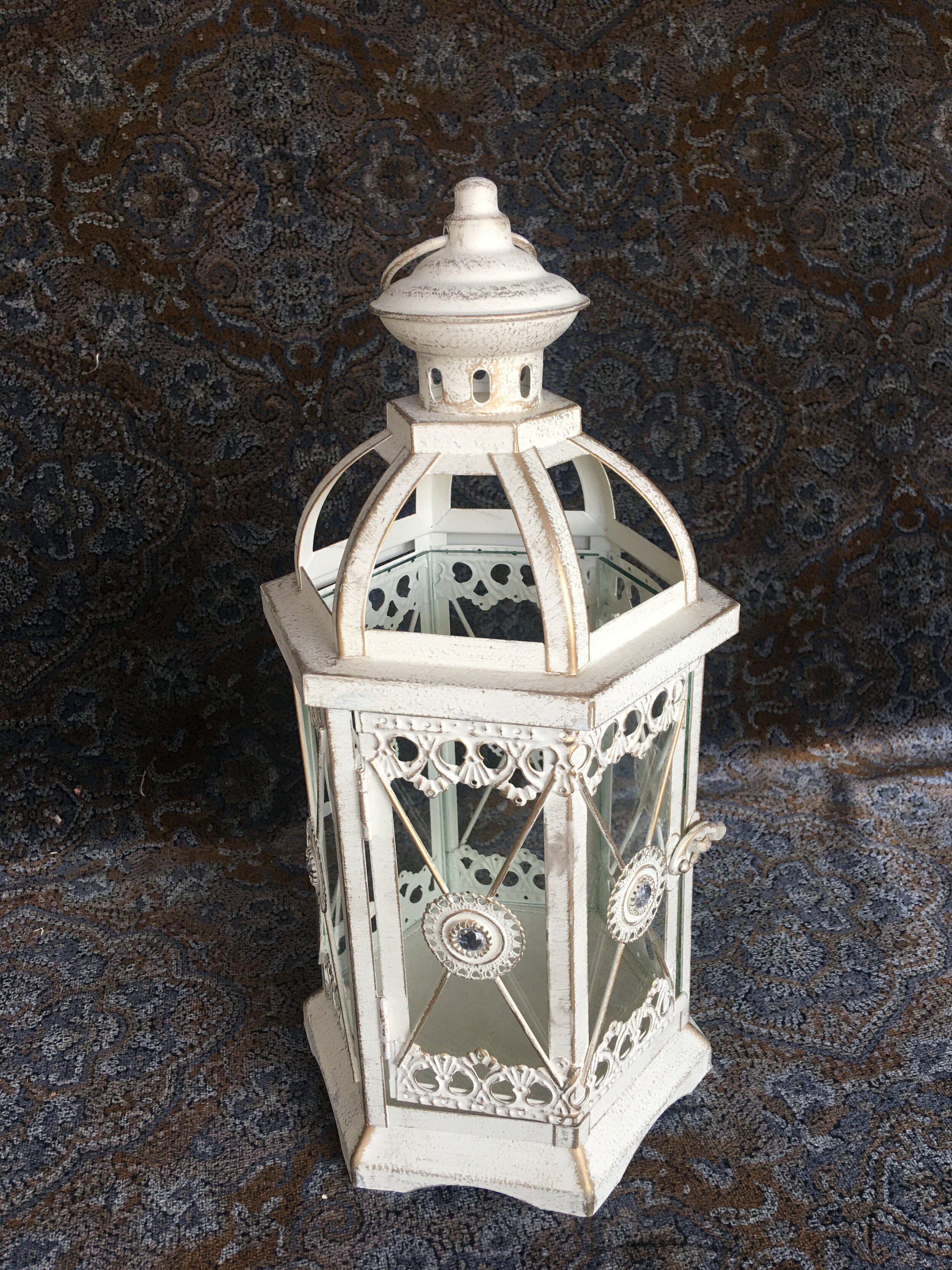 Vintage ivory metal ornate lantern 