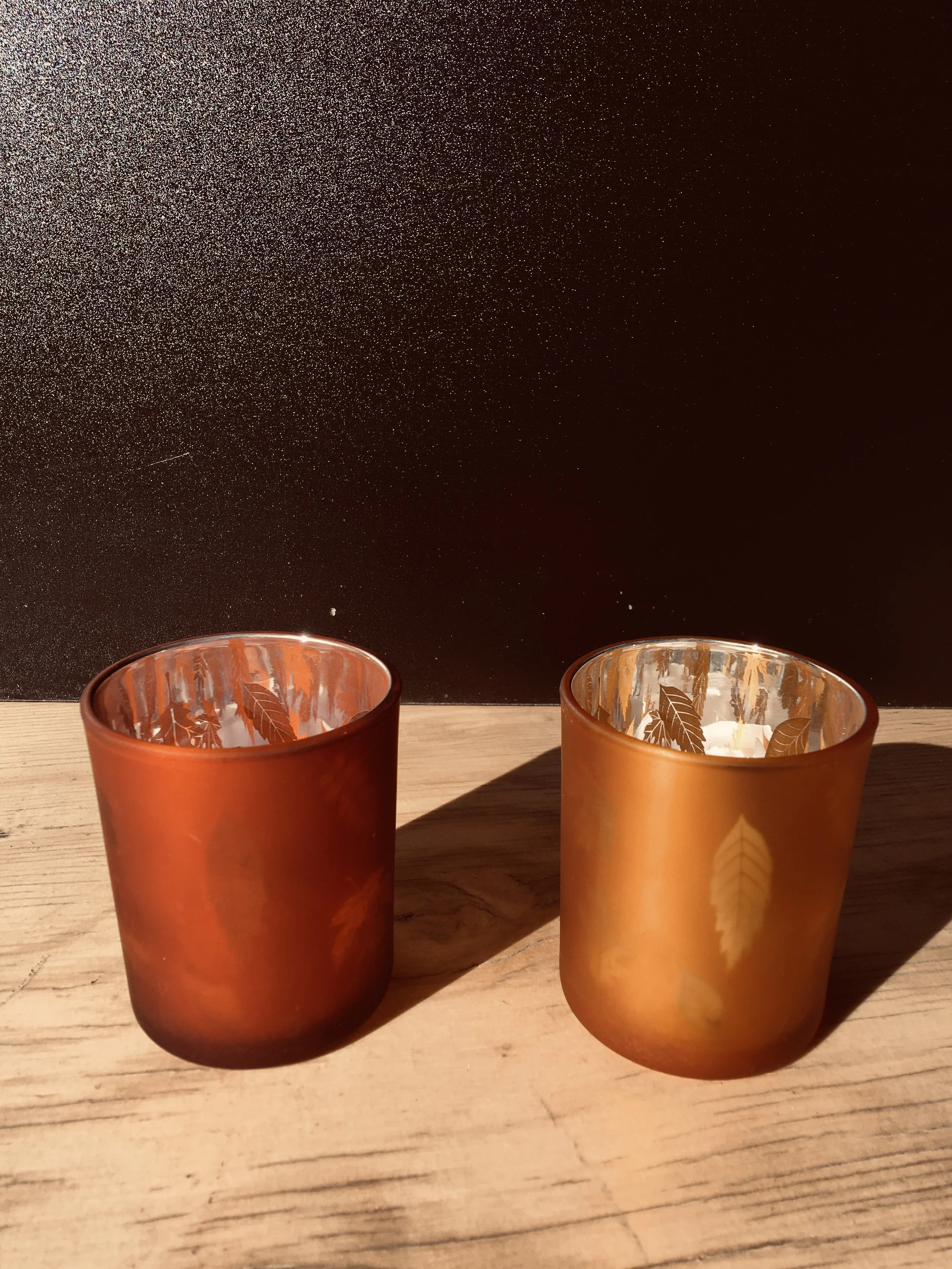 8 count  3"  candle votives 2 teal, 2 terracotta, 4 ivory