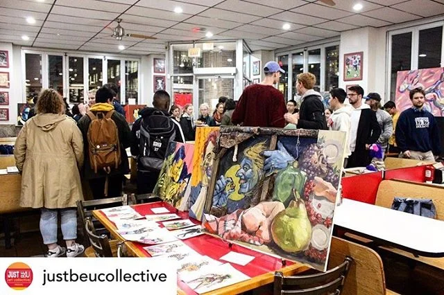 JUSTbeU Art Collective&rsquo;s first ever! pop up art exhibition in T. Anthony&rsquo;s Pizzeria.  So much fun!

14 artists and 3 musicians teamed up to transform a well known/typical pizza joint into an artist experience for the viewer. 
Check out al