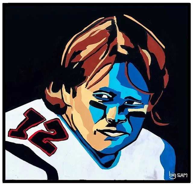 [2/7] 𝑻𝒐𝒎 𝑩𝒓𝒂𝒅𝒚&rsquo;𝒔 𝑬𝒗𝒐𝒍𝒖𝒕𝒊𝒐𝒏. 
Portrait Series, 2x2 feet on gallery wood panel with acrylic and spray paint. .
.
.
.
.
#bostonsports #bostonartist #newenglandfootball #patriots #tombrady #evolution #bigsamspaints