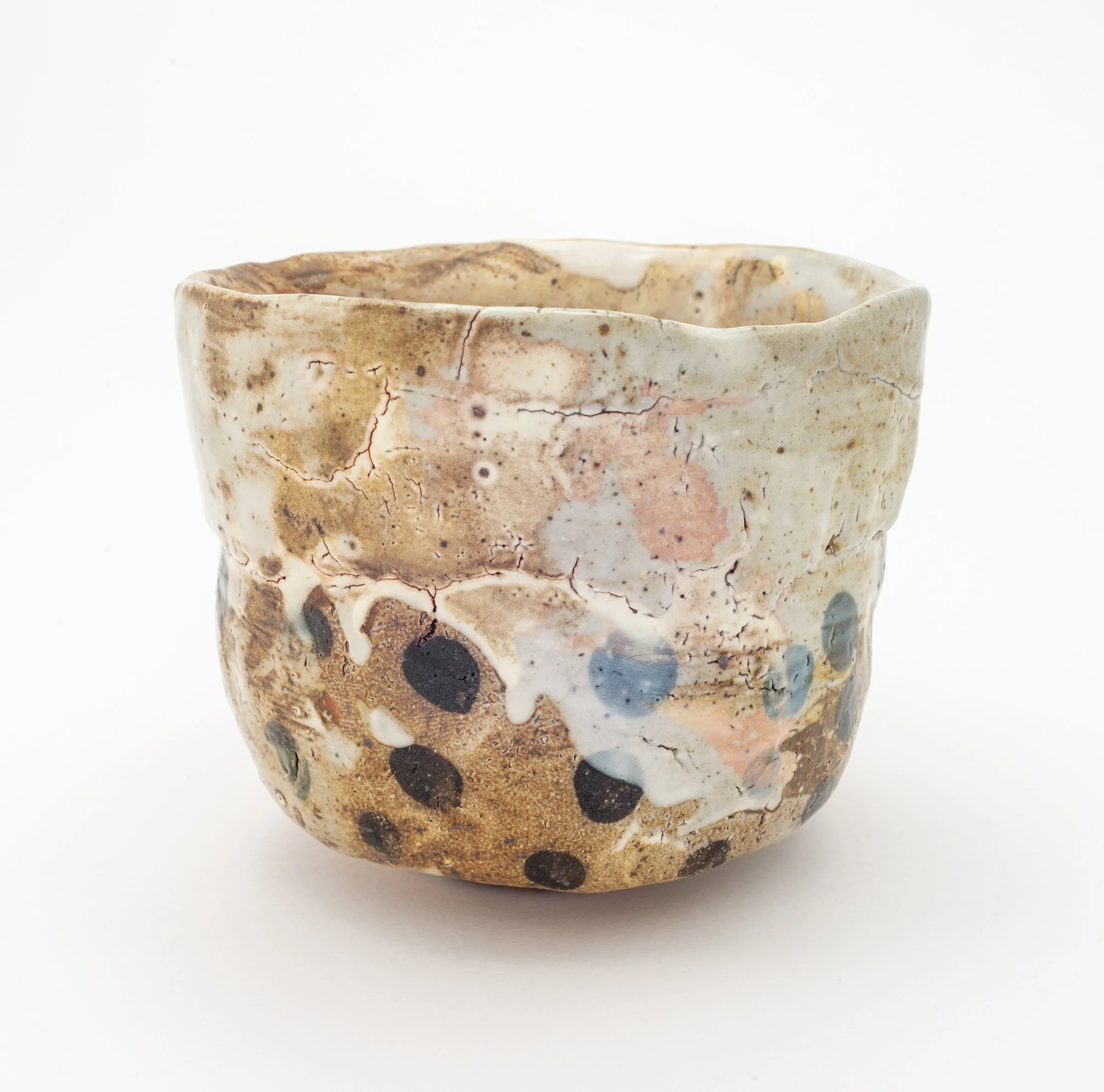    MOTTLED STONEWARE, WOOD-SALT FIRED — INCHOATE DRINKING VESSEL     &nbsp;&nbsp;&nbsp;Ceramic. 4” x 4.5” x 4.5”, 2014          