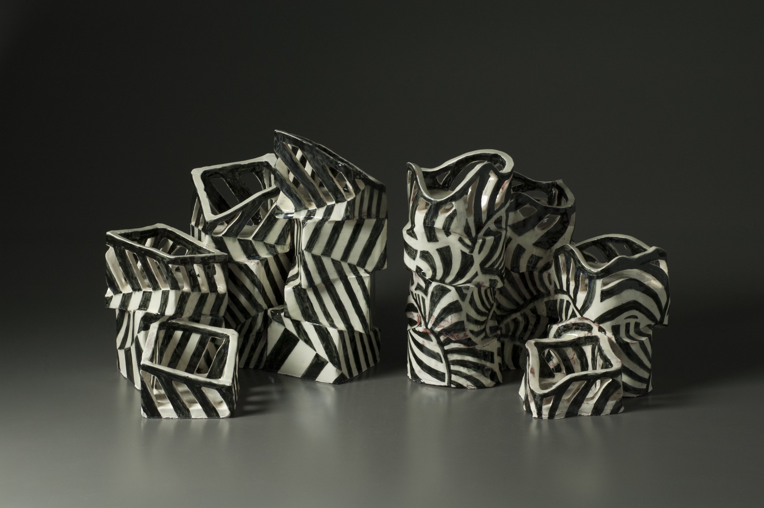     Intermediate Low Fire,   Slab Project  —  Contrasting Variations: Dazzle Camouflage&nbsp;(Rectilinear &amp; Curvilinear)       Earthenware. 11" x 24" x 10", 2018     