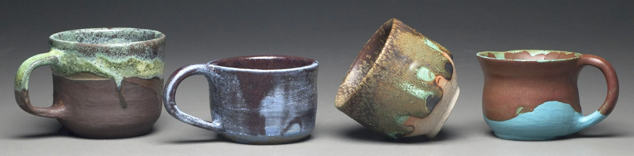     Introduction to High Fire Ceramics,  Functional Throwing Project ‍ ‍ —  Mug, Mug, Cup, and Mug       Ceramic. 5" x 22" x 4.5", 2018     
