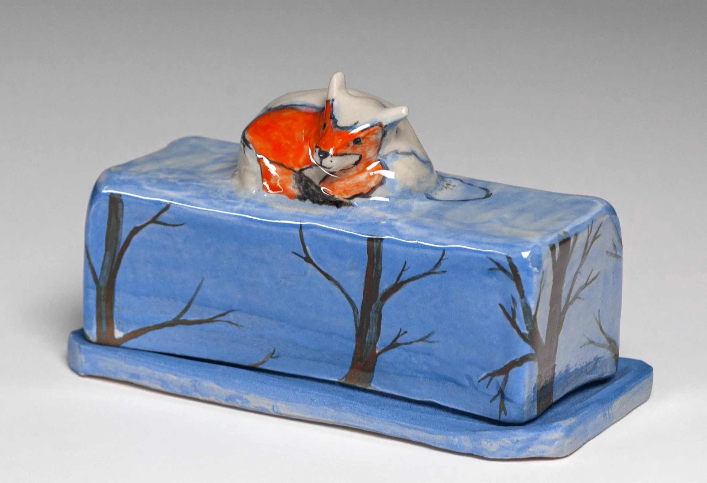     Introduction to High Fire Ceramics,&nbsp; Slab Project ‍  —  ‍  Winter Fox Butter Dish&nbsp;       Ceramic. 4.5" x 6" x 3.5", 2017&nbsp;     