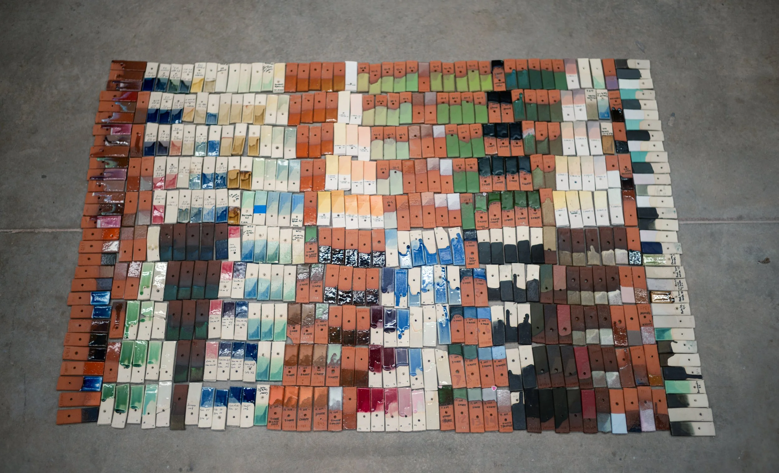     Technical Ceramics: Introduction to Materials, Properties and&nbsp;Applications,  Glaze Tests  —   Class Glaze Tile Rug        Polychrome  glazes, red stoneware, porcelain, stoneware. 0.2" x 72" x 54.5", 2018&nbsp;   ‍  ‍      