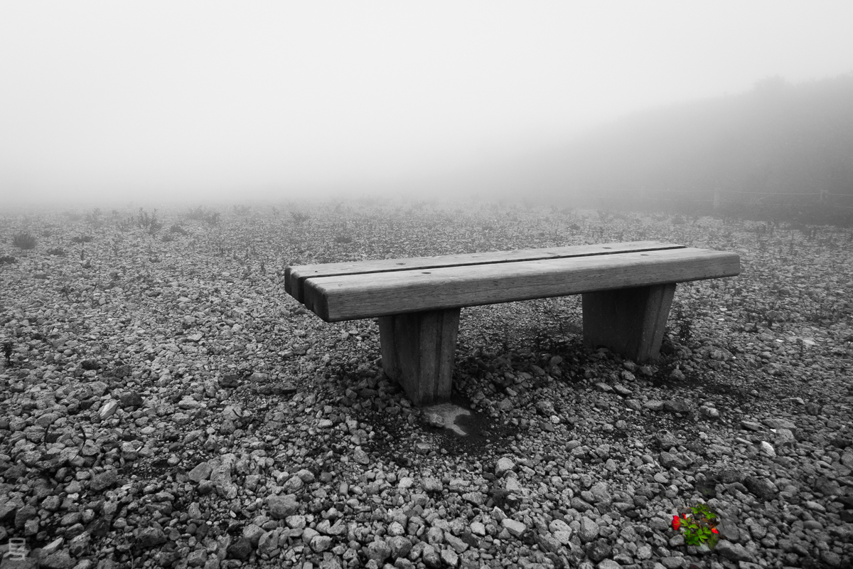 Life . Eric Seymour, 2016 . A bench atop Mount Komagatake , Japan.