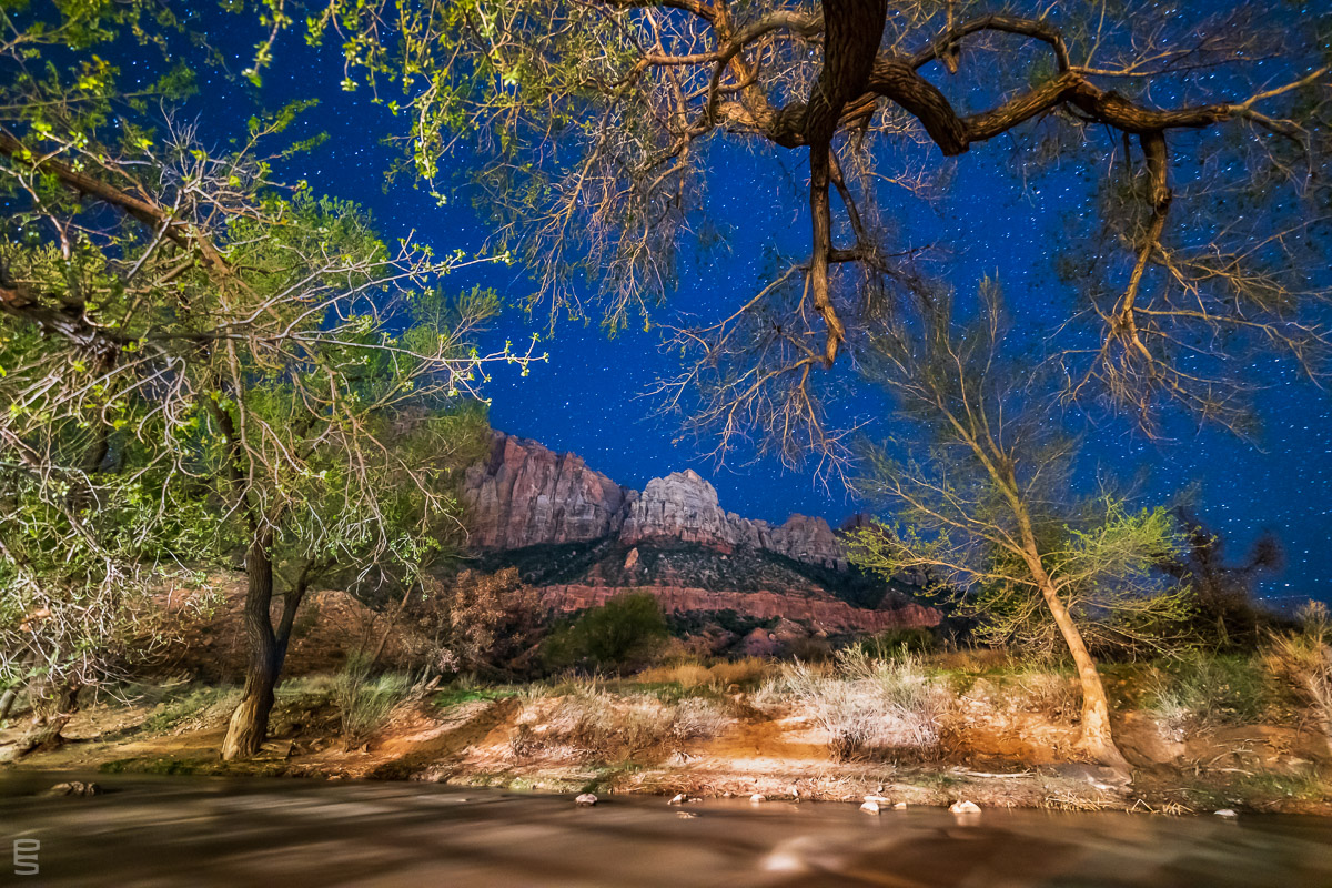 The same view at night.