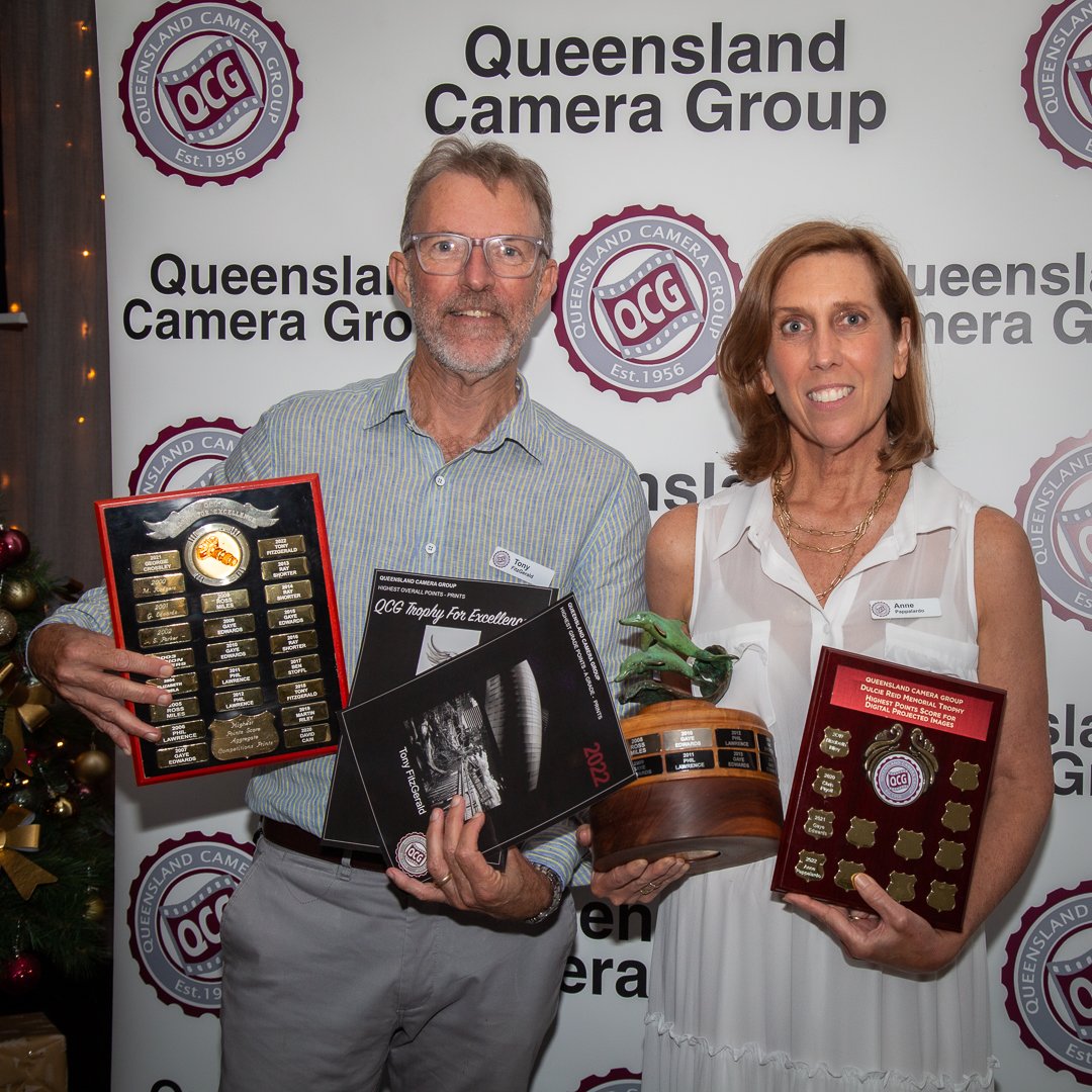 Tony FitzGerald - TROPHY OF EXCELLENCE (Highest Overall Score for Prints), Anne Pappalardo - DULCIE REID TROPHY (Highest Overall Score for DPIs), and JOAN ROBINSON TROPHY for Premier A Grader