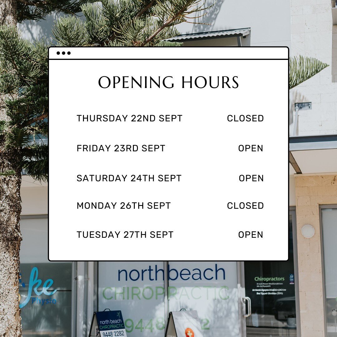 A few public holidays coming up&hellip;
.
We are open with only a few appointments still available. 
.
Jump online to www.northbeachchiro.com.au to book a spot or call us on (08) 9448 2282.
