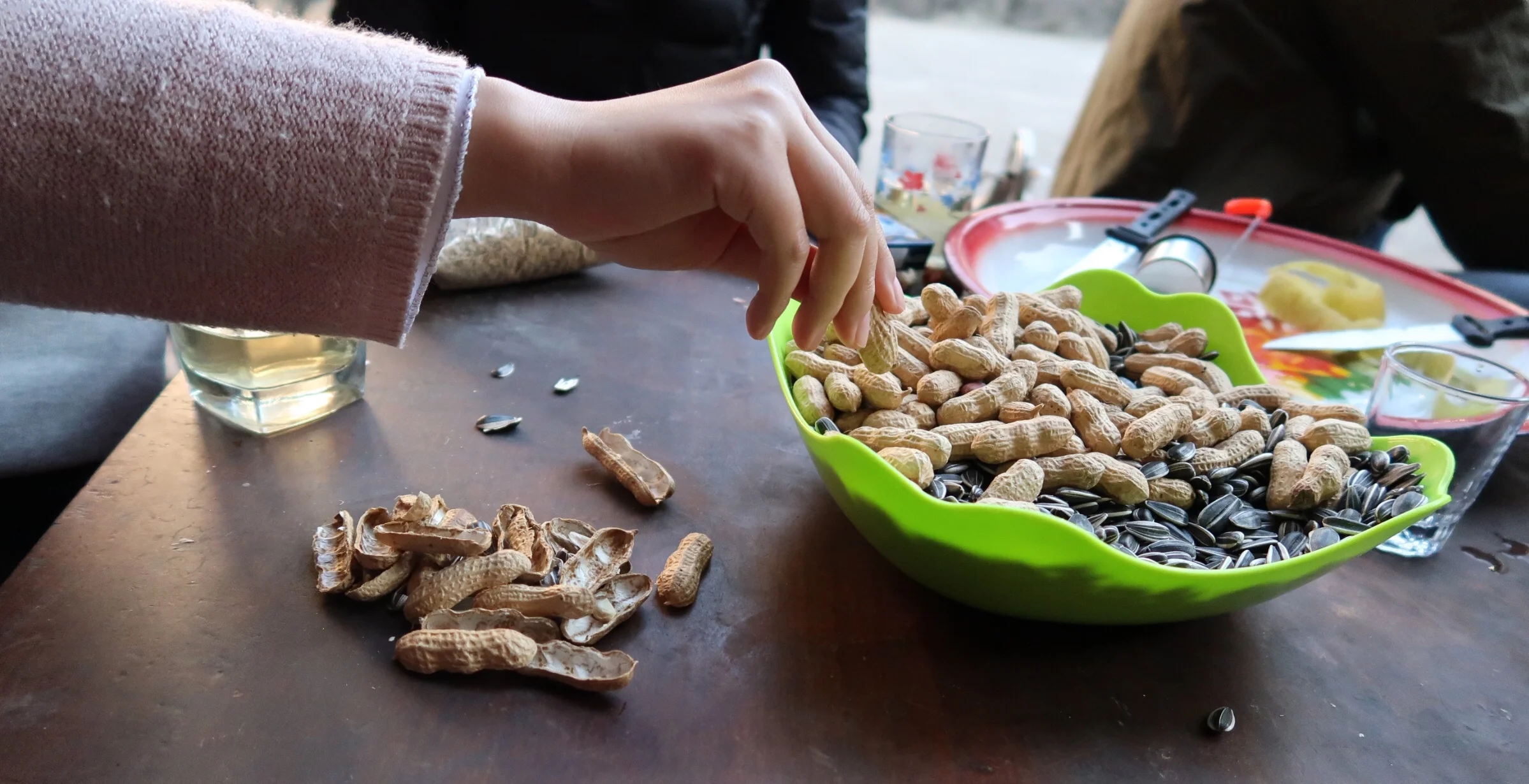  every meal starts with some light de-shelling 