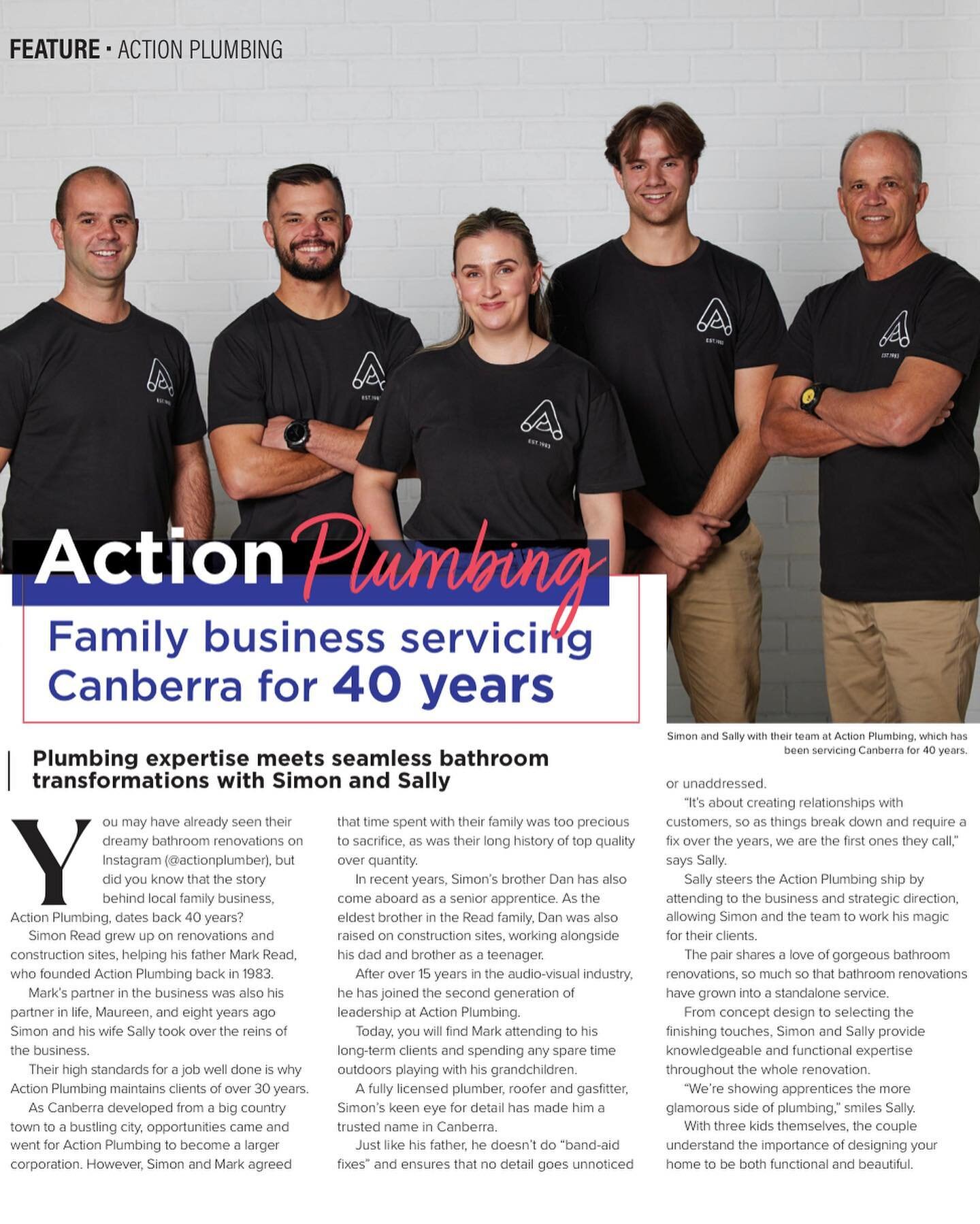 Did you see the article in @canberraweekly magazine this week? Grab a copy and read about Action Plumbing&rsquo;s 40 year history.

#actionplumbing #canberraplumber #canberrabathroomrenovation