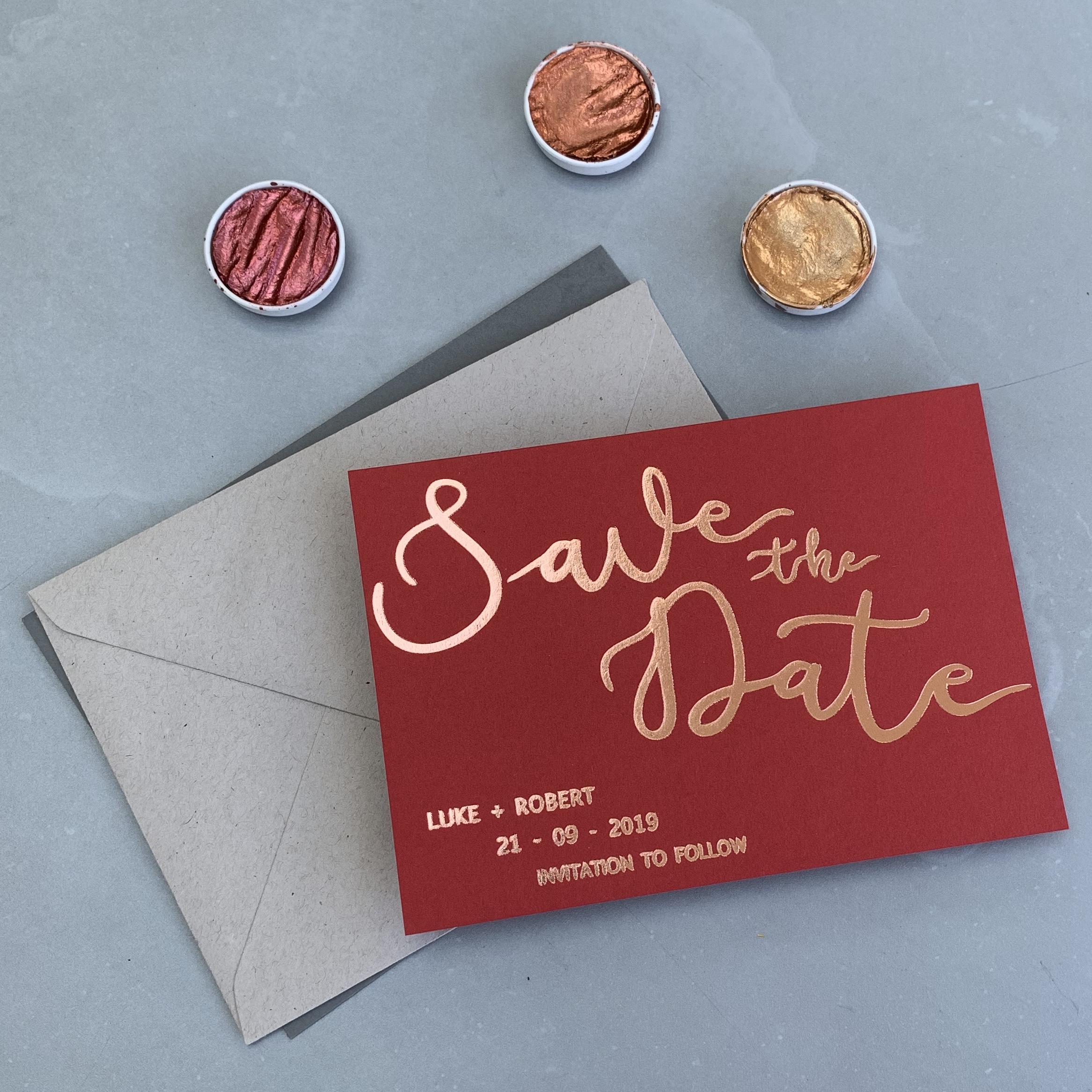 Rose Gold on Vermilion Red