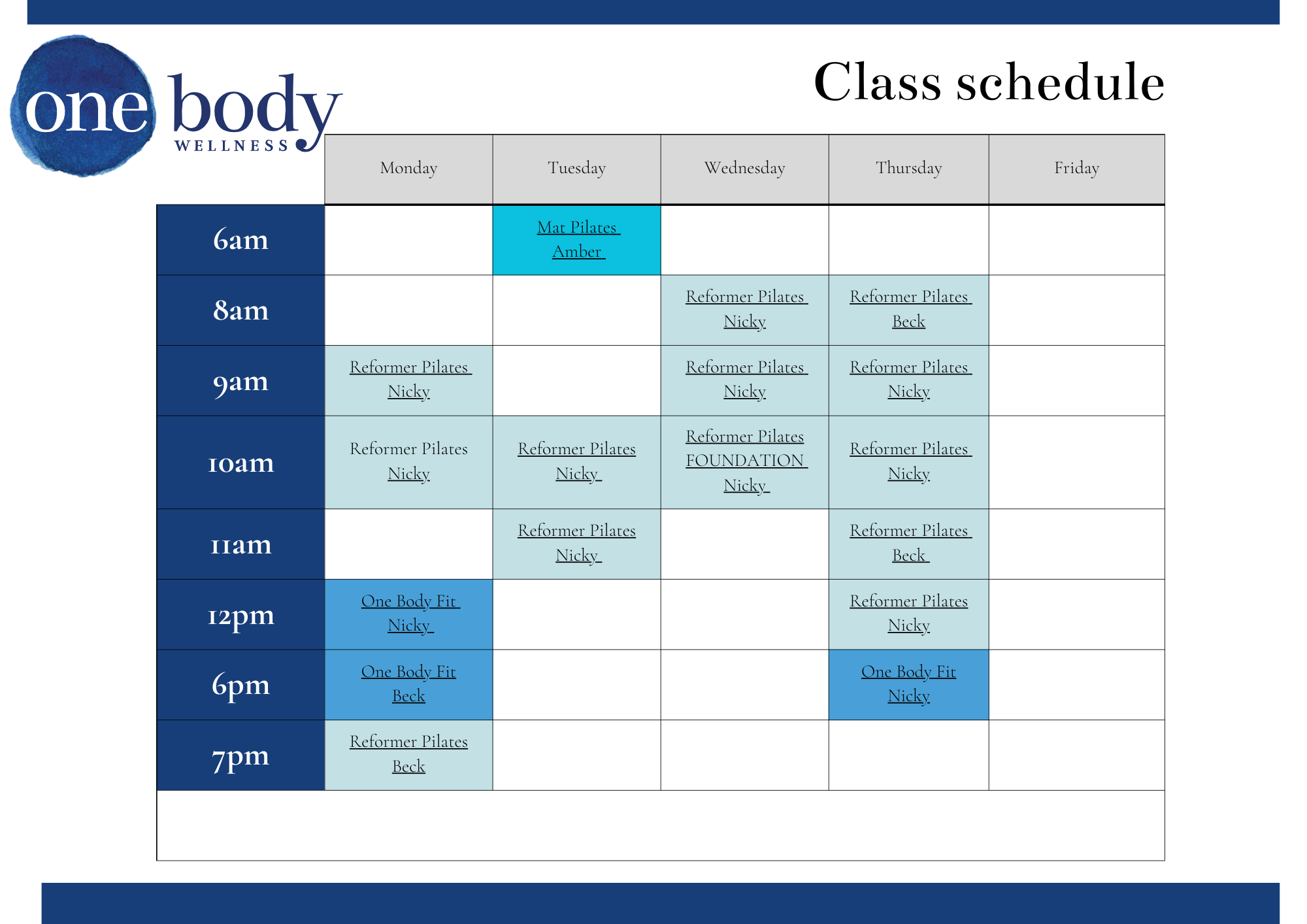 Pilates schedule — One Body Wellness - Pelvic Physiotherapy, Osteopathy ...