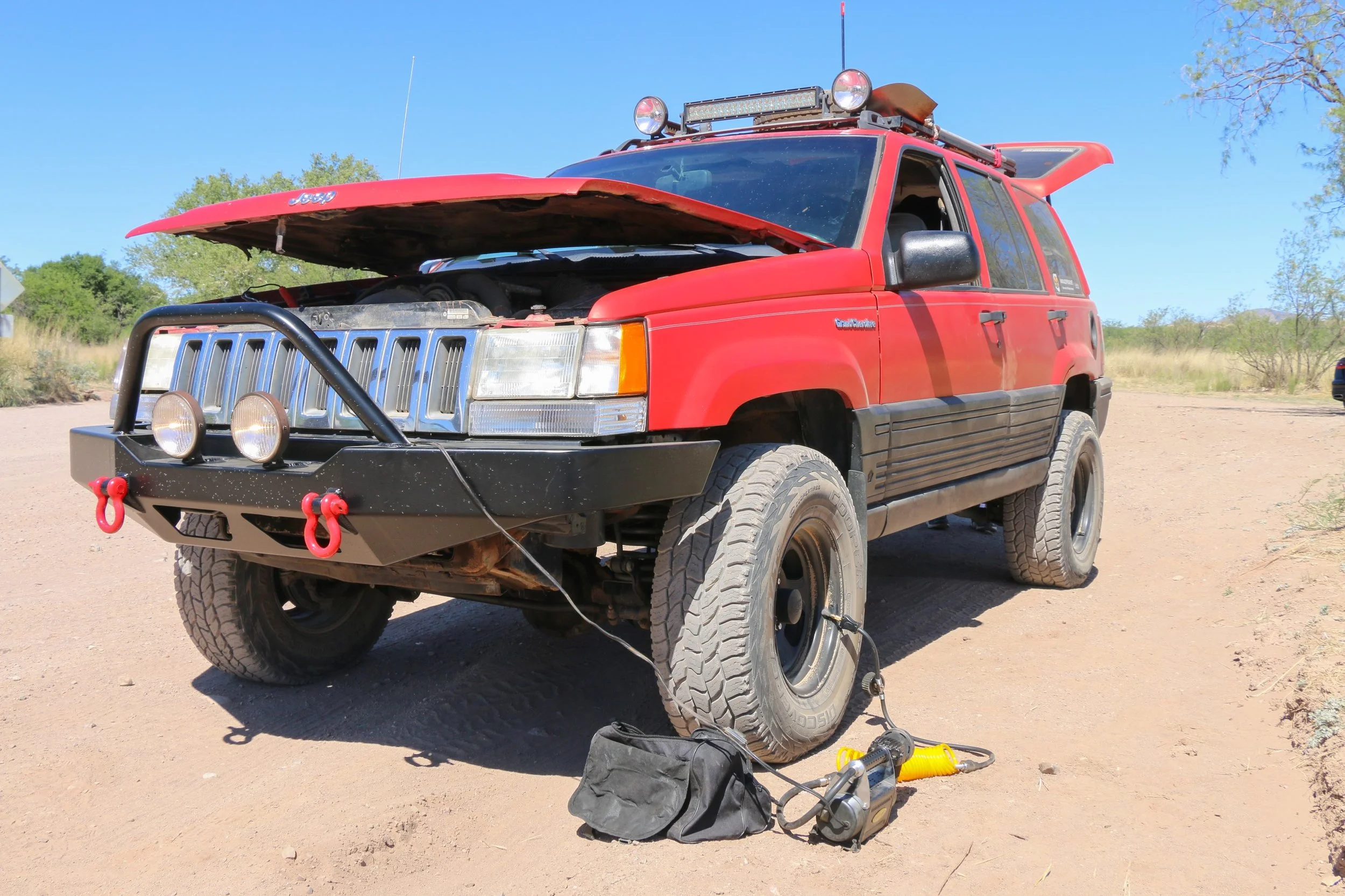 Airing up the tires before the next, short highway leg.