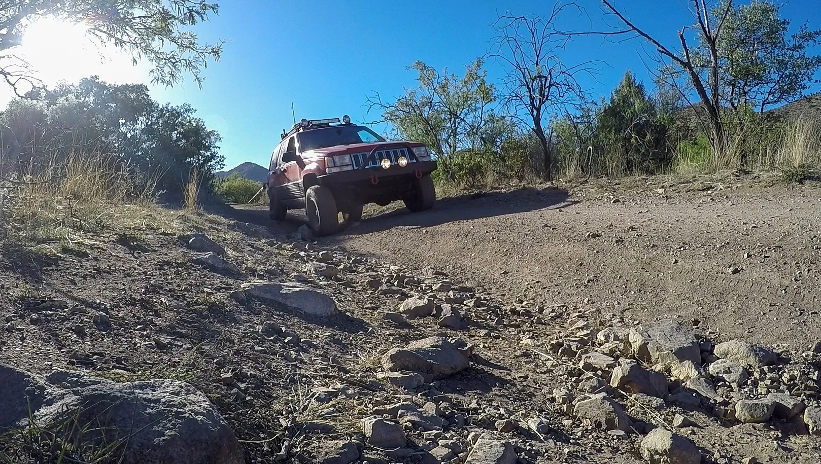 Flexing the Jeep out a bit on a side road in the Dragoon Mountains.