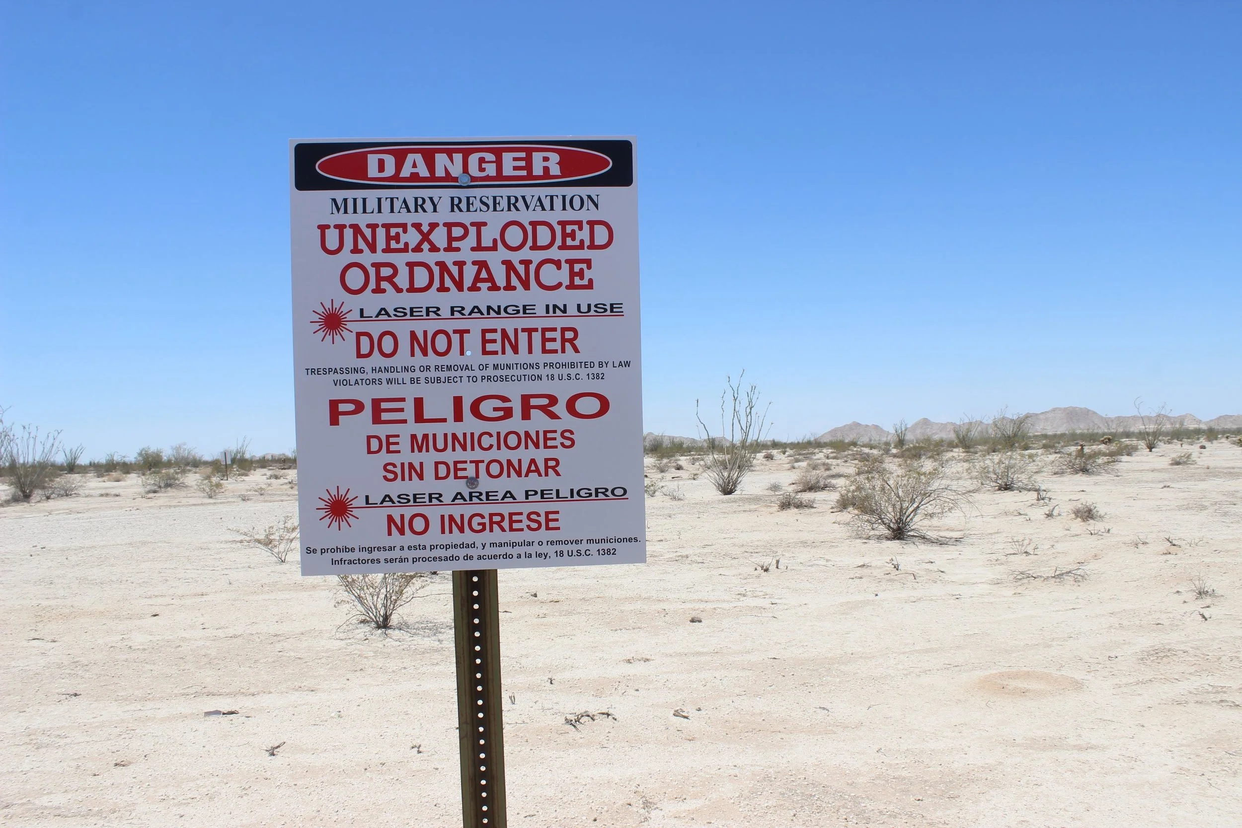 Heed signs along El Camino within the Barry M. Goldwater Range.