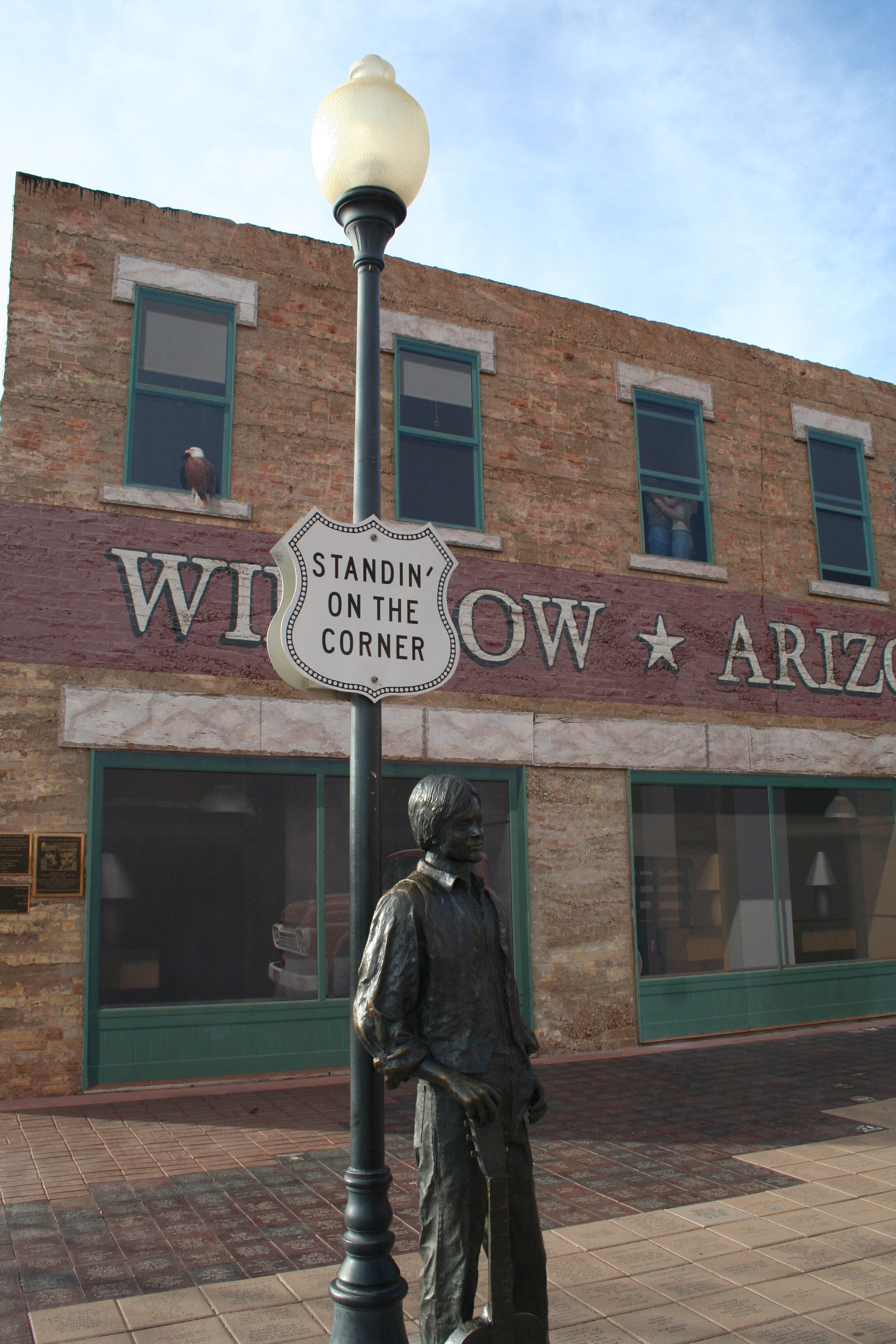   “Standin’ on the corner” in Winslow, Arizona.  