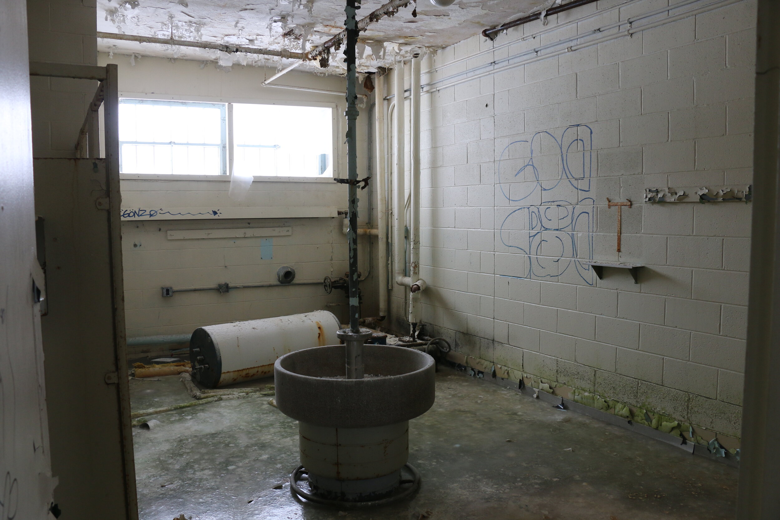   The bathroom inside the abandoned building.  