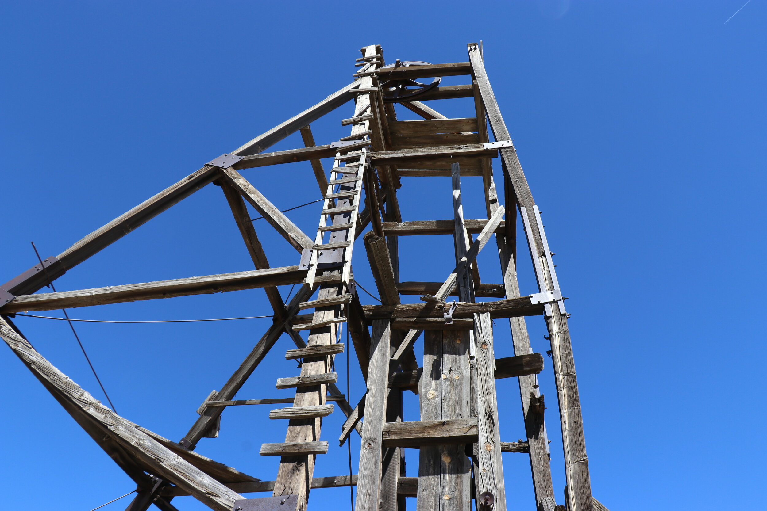 The massive headframe remains in decent shape.