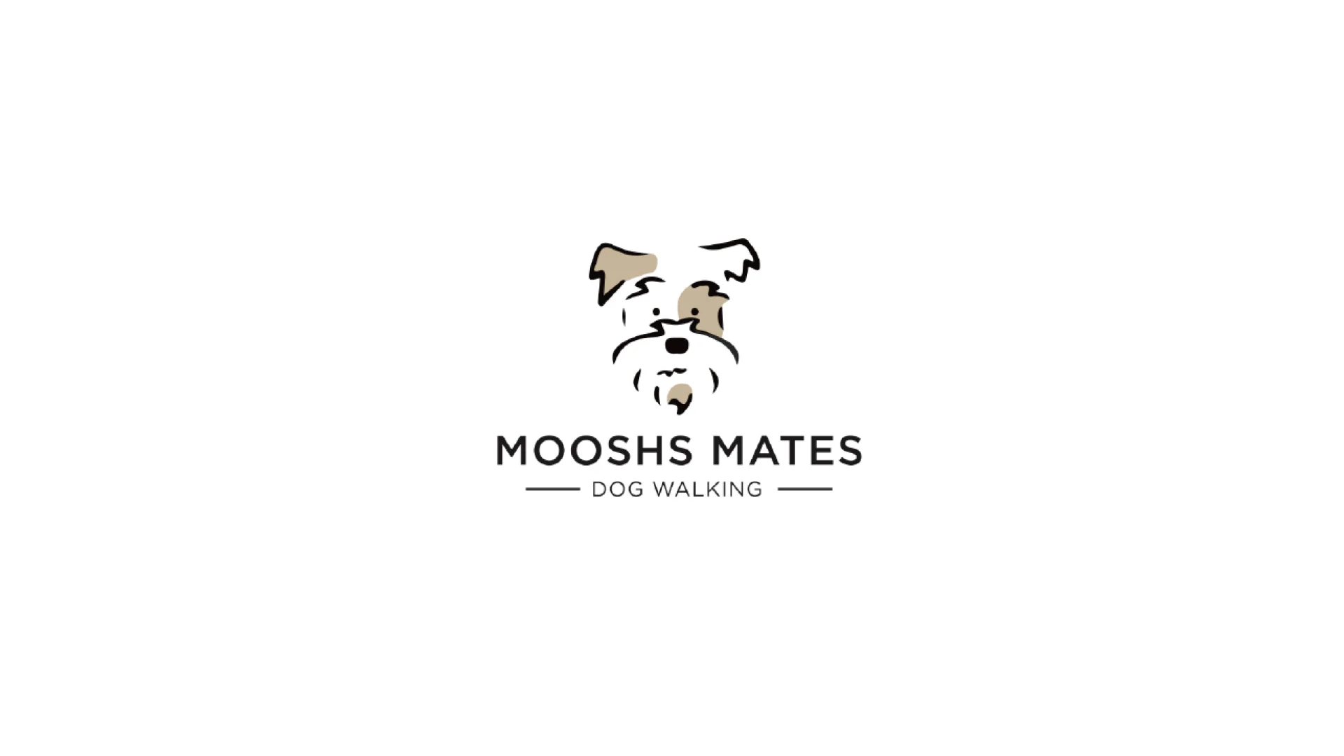 Logo for Moosh Mates Dog Walking featuring a stylized illustration of a dog’s face with text underneath that reads "Moosh Mates Dog Walking".
