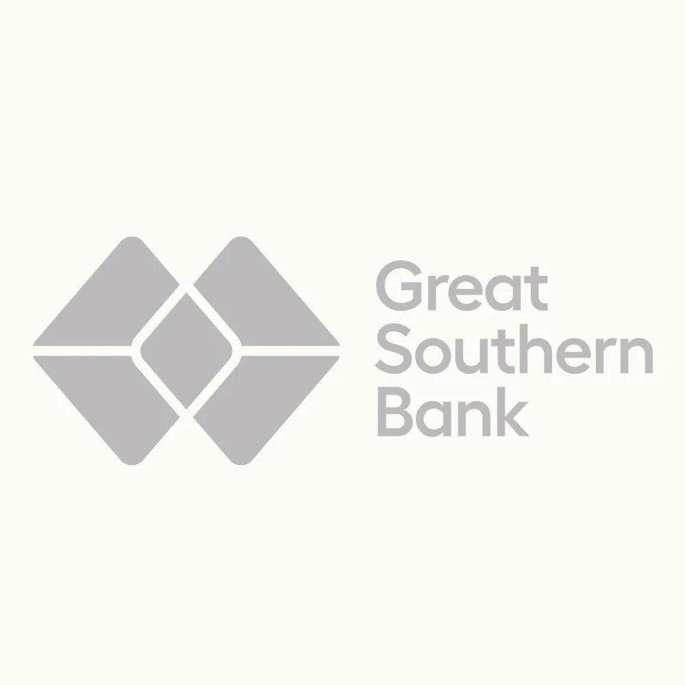 Gray logo of Great Southern Bank with geometric shapes and text
