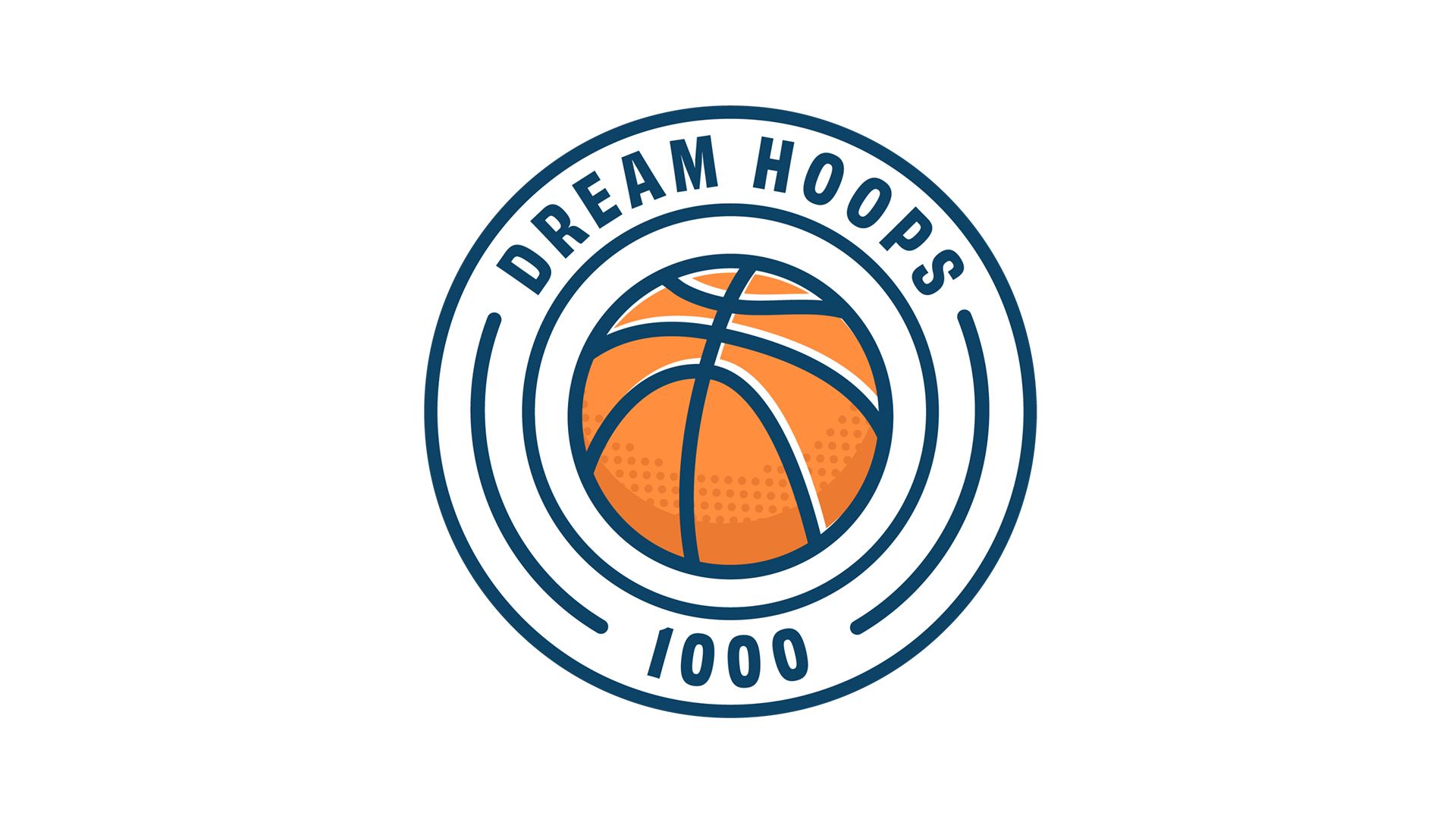 Logo of Dream Hoop Squad, featuring an orange basketball enclosed by blue circular lines and the text 'Dream Hoop Squad' around the top and '1000' at the bottom.