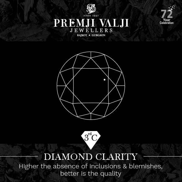 3rd C: Diamond Clarity - Evaluating diamond clarity involves determining the number, size, relief, nature, and position of these characteristics, as well as how these affect the overall appearance of the stone. While no diamond is perfectly pure, the closer it comes, the higher it's value.