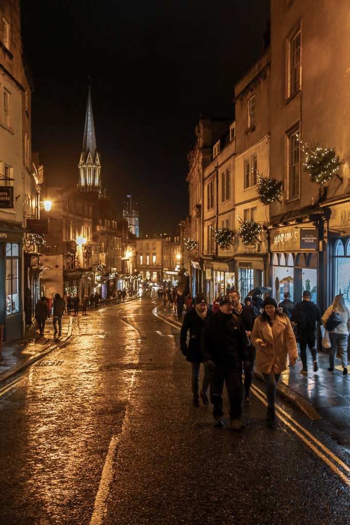 wet streets of Bath at night