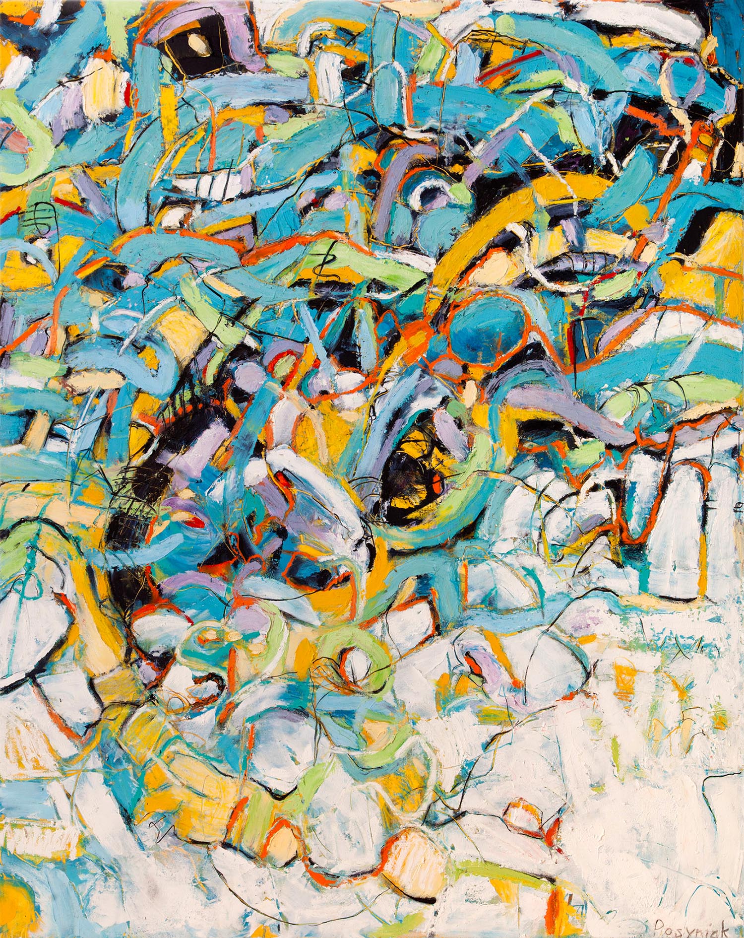 Microbial Graffiti, oil and cold wax on canvas, 60 x 48 in.