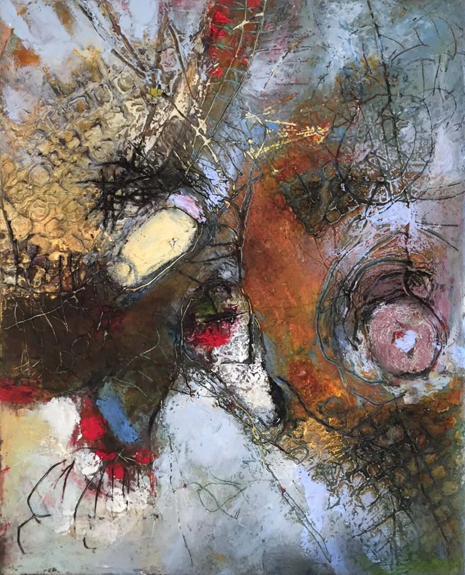 Creature Dance 5, cold wax & mixed media on panel, 10 x 8 in.