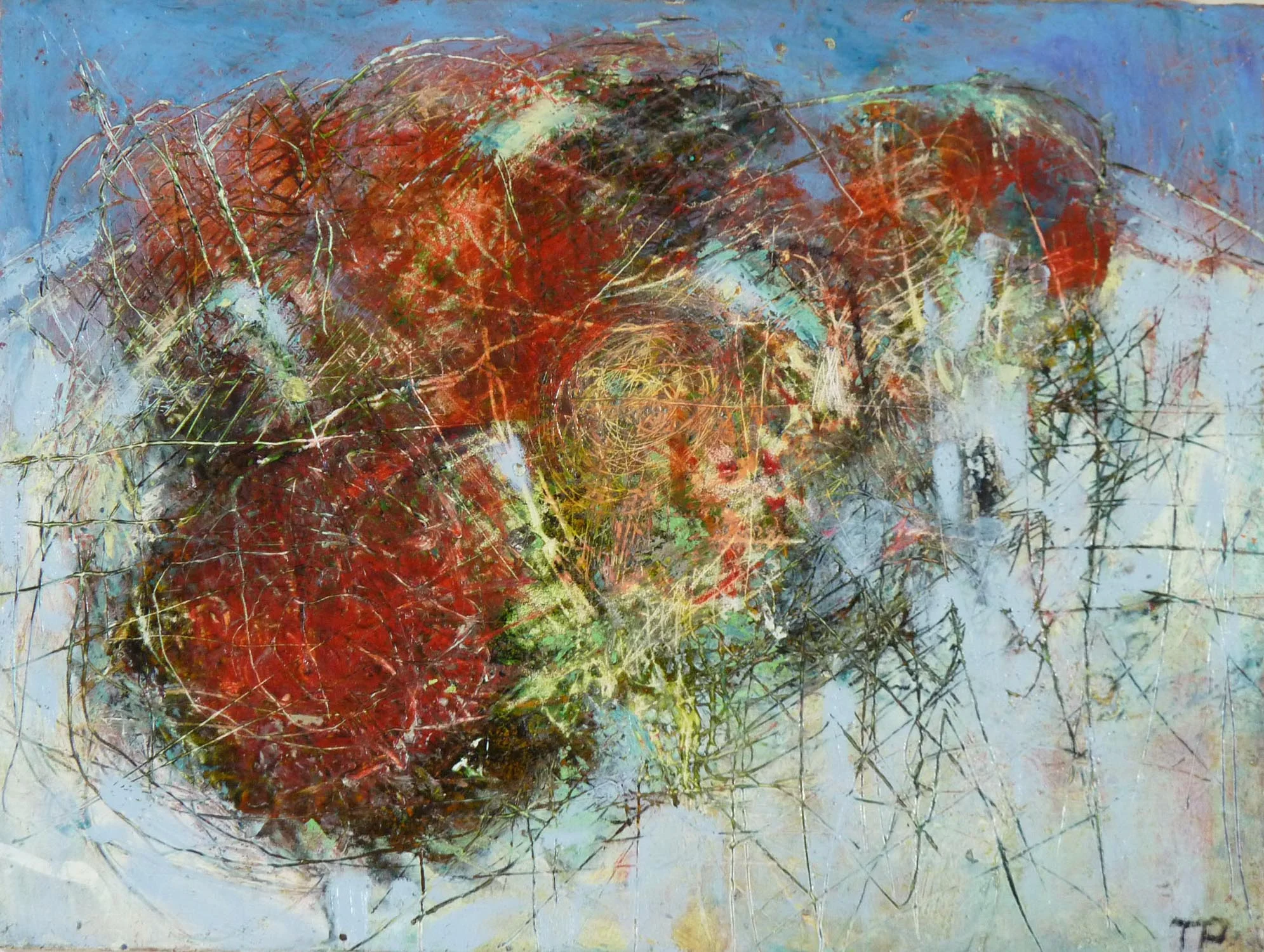Creature Dance 6, cold wax & mixed media on panel, 9 x 12 in.