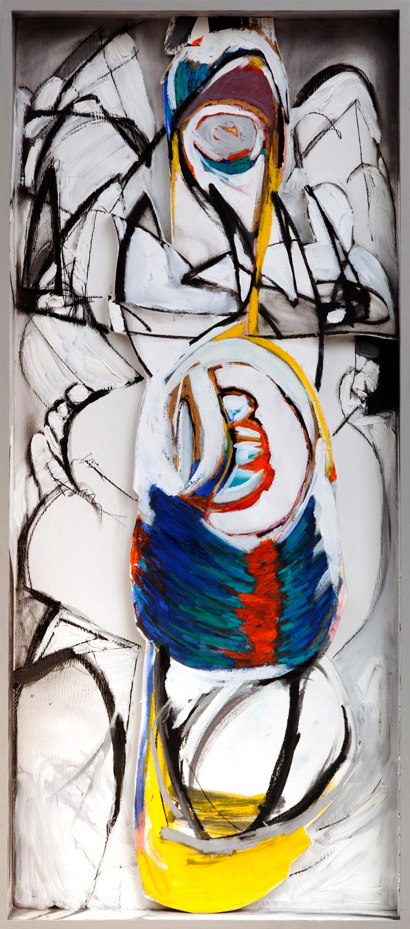 Budding I, acrylic & charcoal on paper, styrofoam & wood, 61 x 27 in.