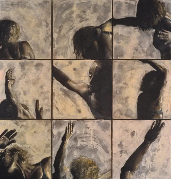 “Dance Me I”, nine 24”x 24”, canvases, oil and encaustic on linen, 2003