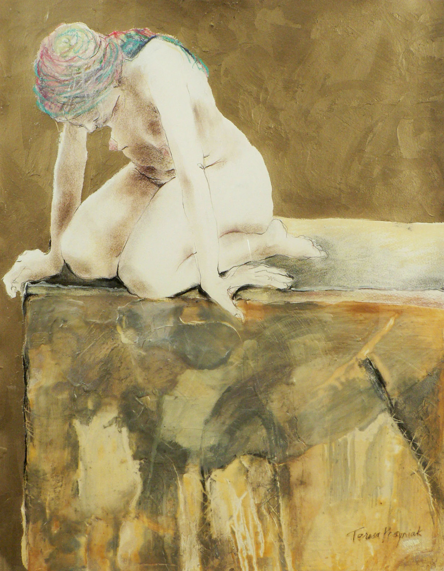 “On the Edge”, 30”x 22”, oil and encaustic on paper, 2007