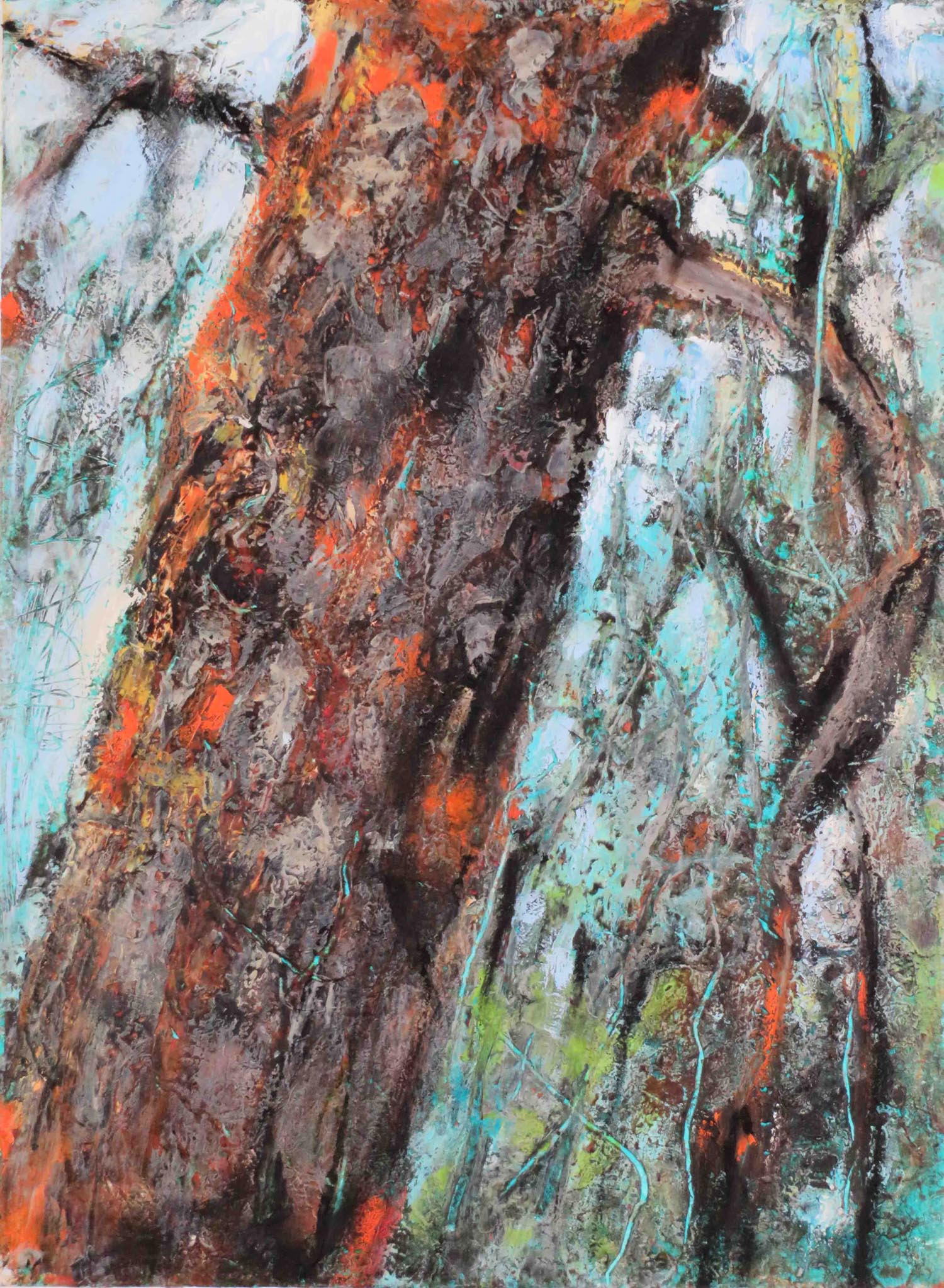 "When the heat's on I", oil & cold wax on cradled birch, 12 x 9 in.