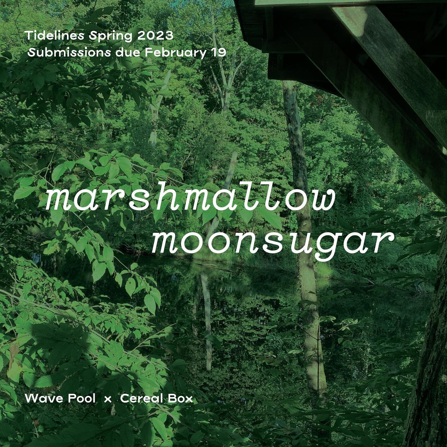 Announcing Tidelines Spring 2023 issue: Marshmallow Moonsugar ~~ What brings sweetness? What brings tenderness? What brings hopefulness in long nights? 
Tidelines is a submission-based quarterly publication co-published by Wave Pool &amp; Cereal Box 