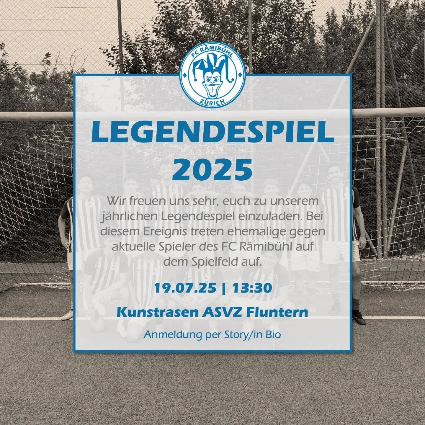 Legendespiel 19.07.2025 | 13.30 Uhr | HSA Fluntern | Anmeldung per Story/in Bio

Liebe Fu&szlig;ballbegeisterte,

wir freuen uns sehr, euch zu unserem j&auml;hrlichen FC R&auml;mib&uuml;hl Legendenspiel einzuladen. Bei diesem Ereignis tretet ihr, die