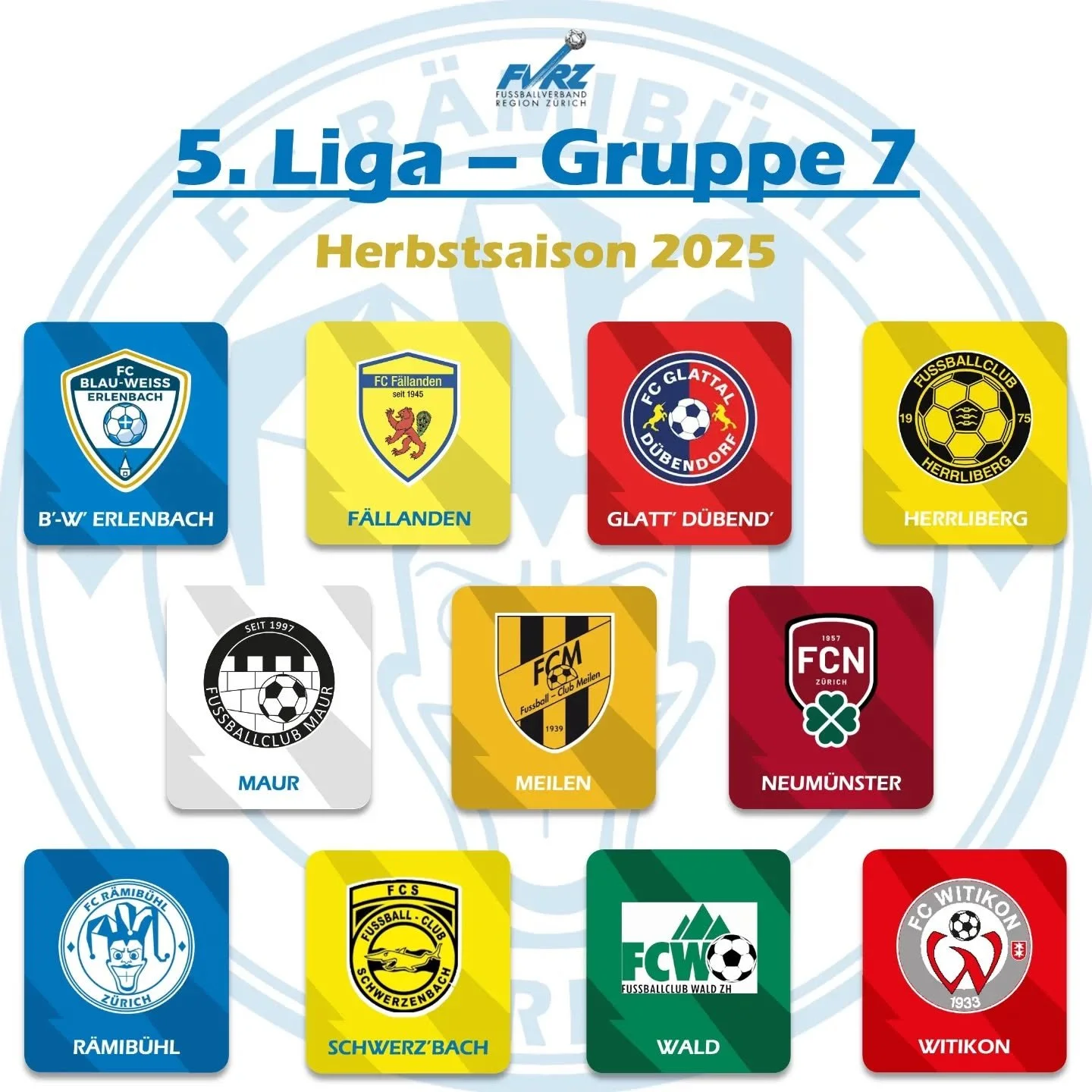 Unsere Gruppe steht!

In der kommenden Saison treffen wir auf folgende Teams:
🔵 FC Blau-Weiss Erlenbach 1
🟡 FC F&auml;llanden 2
🔴 FC Glattal D&uuml;bendorf 1
🟡 FC Herrliberg 4
⚫ FC Maur 2
🟠 FC Meilen 2
🔴 FC Neum&uuml;nster 2
🟡 FC Schwerzenbach