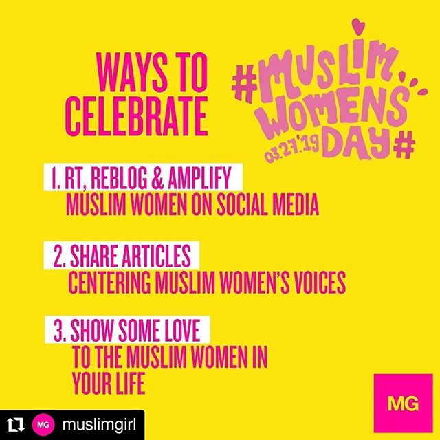 #Repost @muslimgirl
&bull; &bull; &bull; &bull; &bull; &bull;
HAPPY #MUSLIMWOMENSDAY! Join us by celebrating Muslim women ALL DAY today! Want to get involved? Here are the best ways to celebrate!