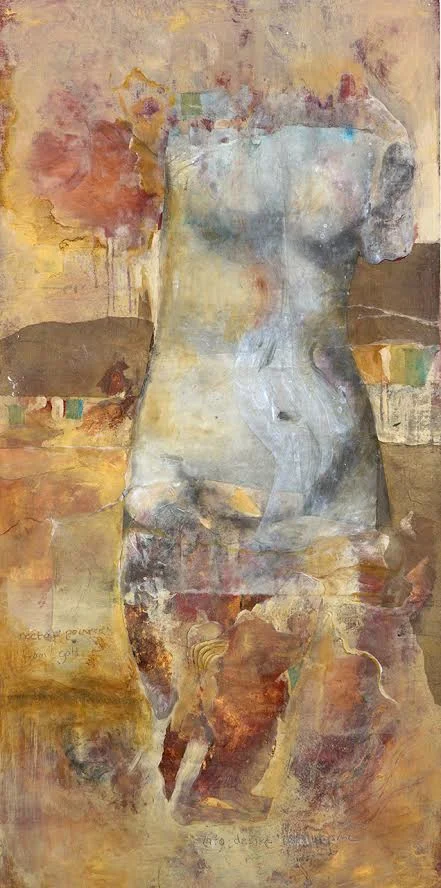 Venus IV, "Into desire I shall come," handmade paper collage 78" x 39".