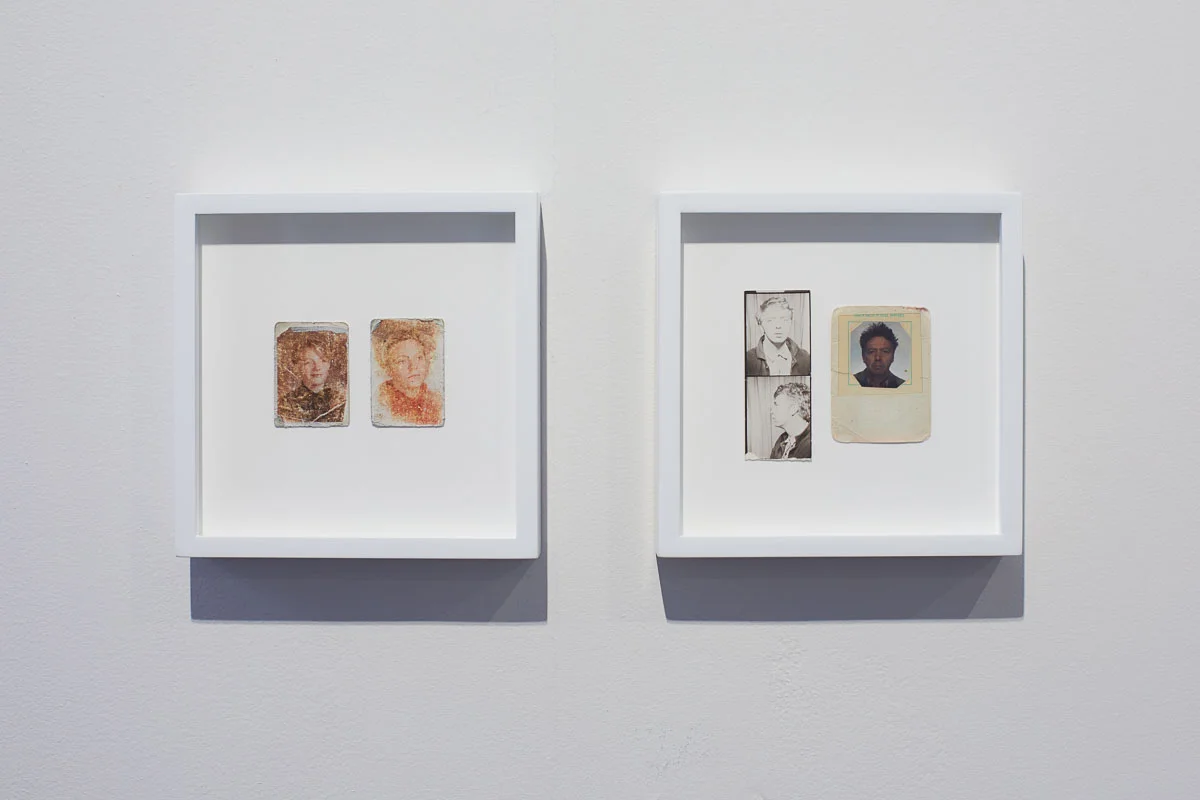 Left: James Benning, Sadie B 1985/1986 , 1990, Two photographs, 6 x 7 in., Right: James Benning, Self 1967/1986 , 1990, Three photographs, 6 x 7 in., Installation view, Photo Courtesy Alex Blair © 2019
