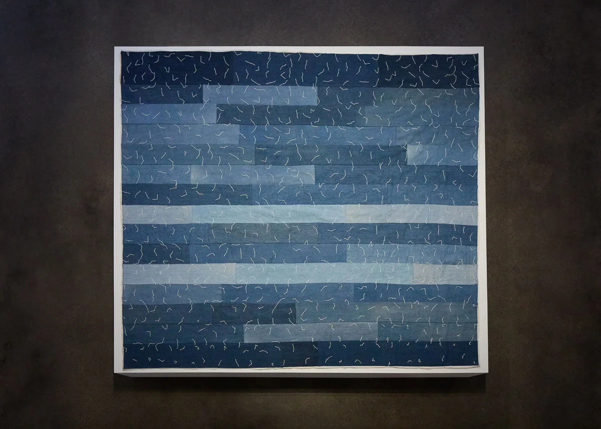 James Benning, after Missouri Pettway , 2019, Hand sewn quilt, 63 x 71 in., Installation view, Photo Courtesy Alex Blair © 2019